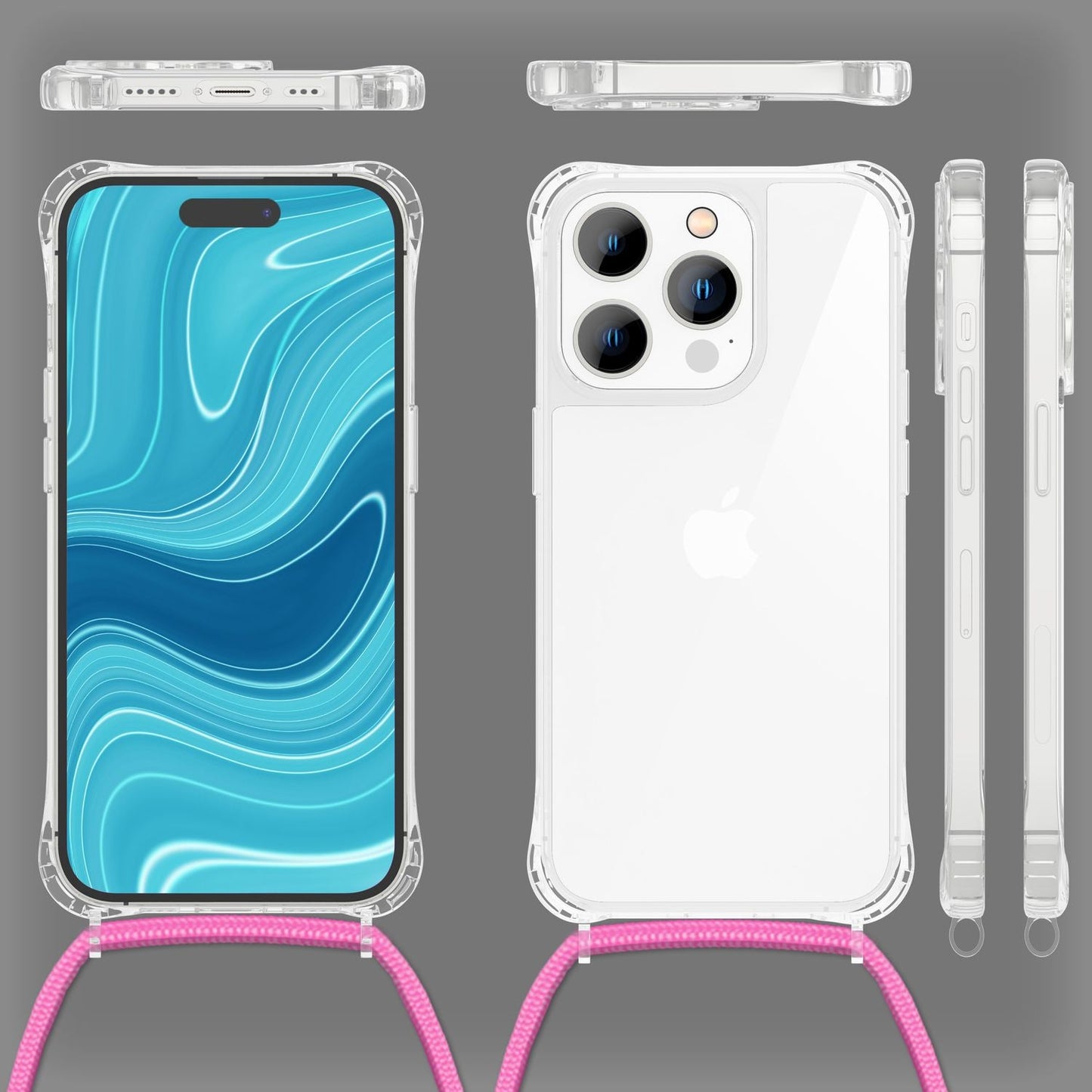 Hulstur með keðju fyrir iPhone 14 Pro Max - Glært símahulstur með ól til að bera um hálsinn