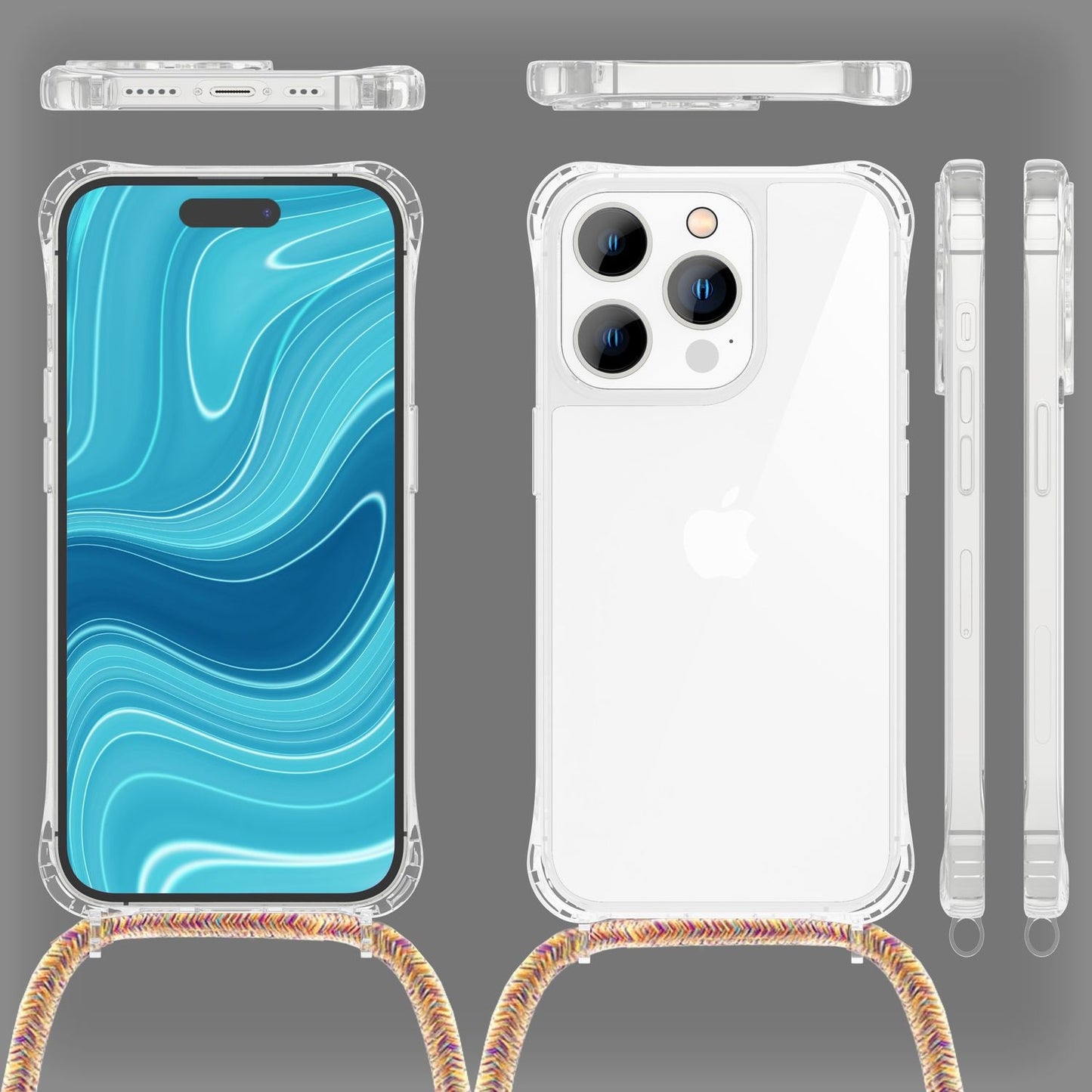 Hulstur með keðju fyrir iPhone 14 Pro Max - Glært símahulstur með ól til að bera um hálsinn