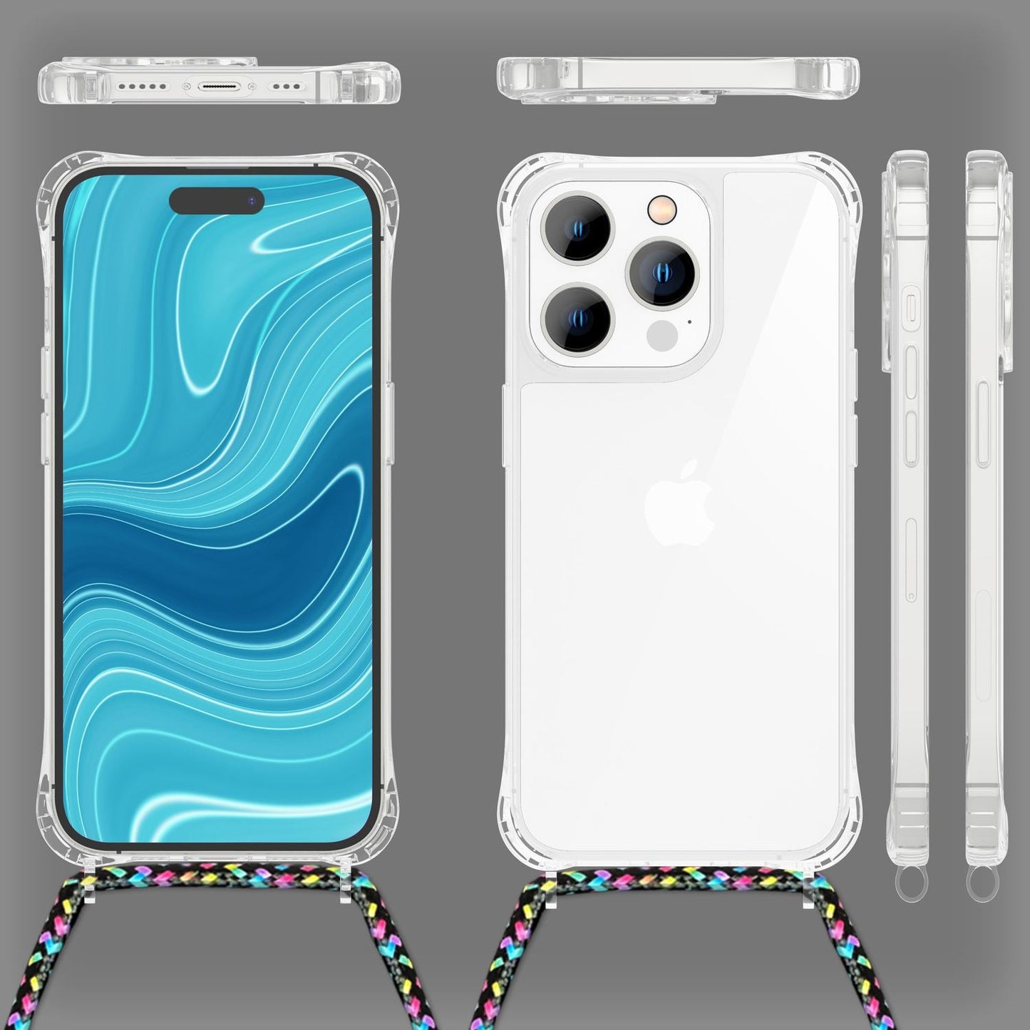 Hulstur með keðju fyrir iPhone 14 Pro Max - Glært símahulstur með ól til að bera um hálsinn