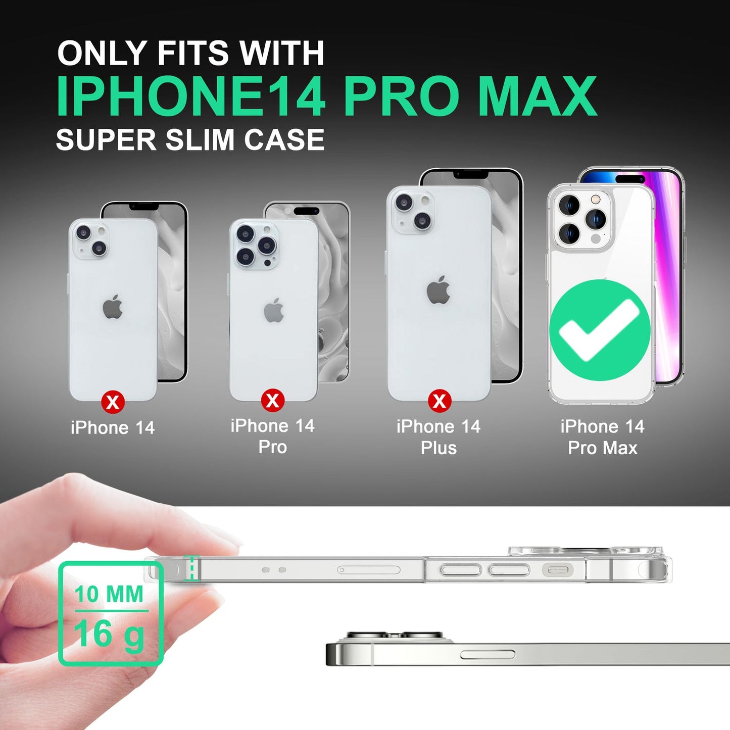 Klare Hülle für iPhone 14 Pro Max - Transparent Kratzfest Anti-Gelb Acryl Cover