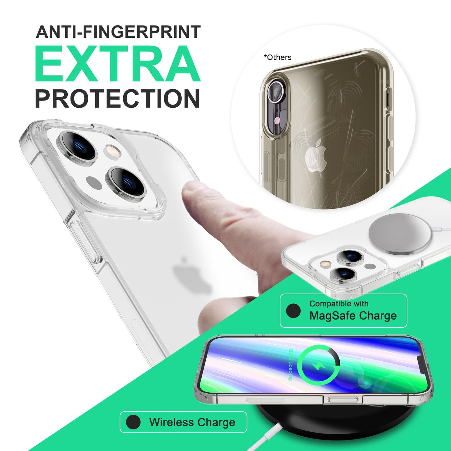 Hulstur fyrir iPhone 14 - Matt gegnsætt, fingrafaravarið, rispuvarið og gulnunarvarið