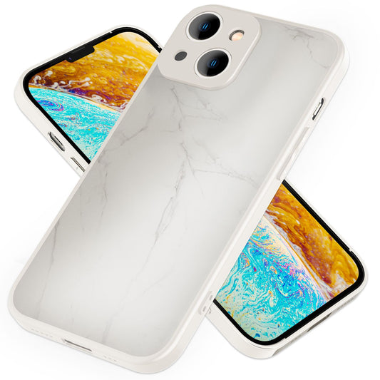 Glass case for iPhone 14 Plus, marble look hard case silicone frame phone cover