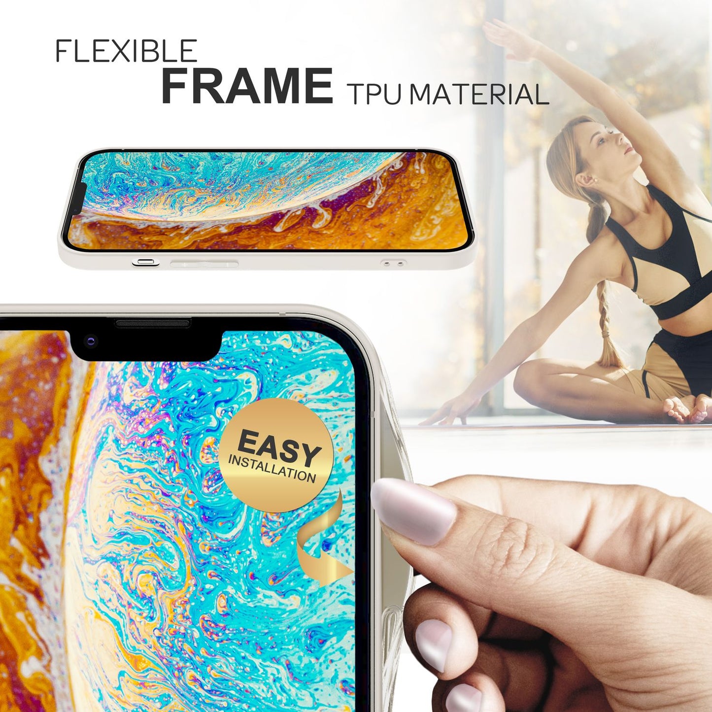 Glass case for iPhone 14 Plus, marble look hard case silicone frame phone cover