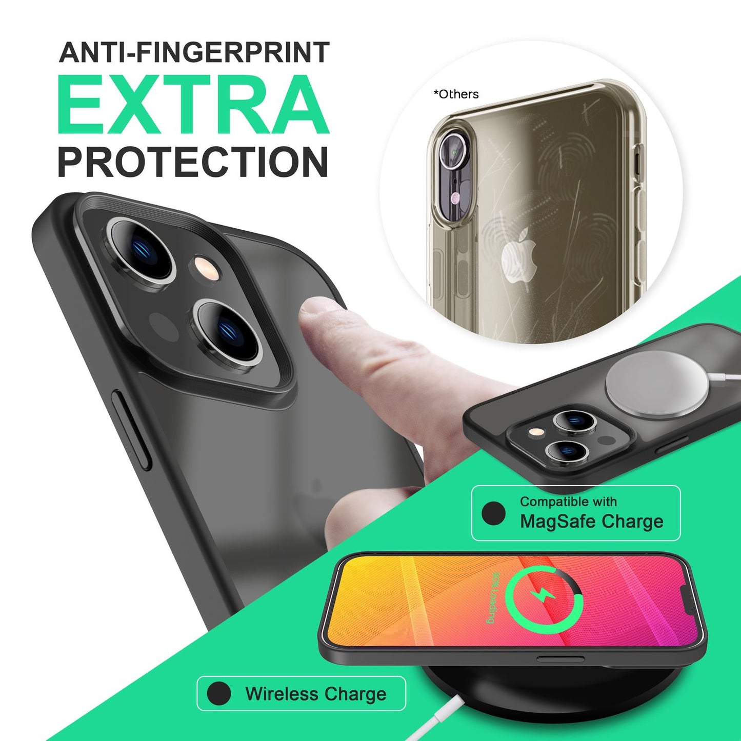 Fyrir iPhone 14 Plus hulstur, blendingur, mattur, gegnsær, höggvörn fyrir síma