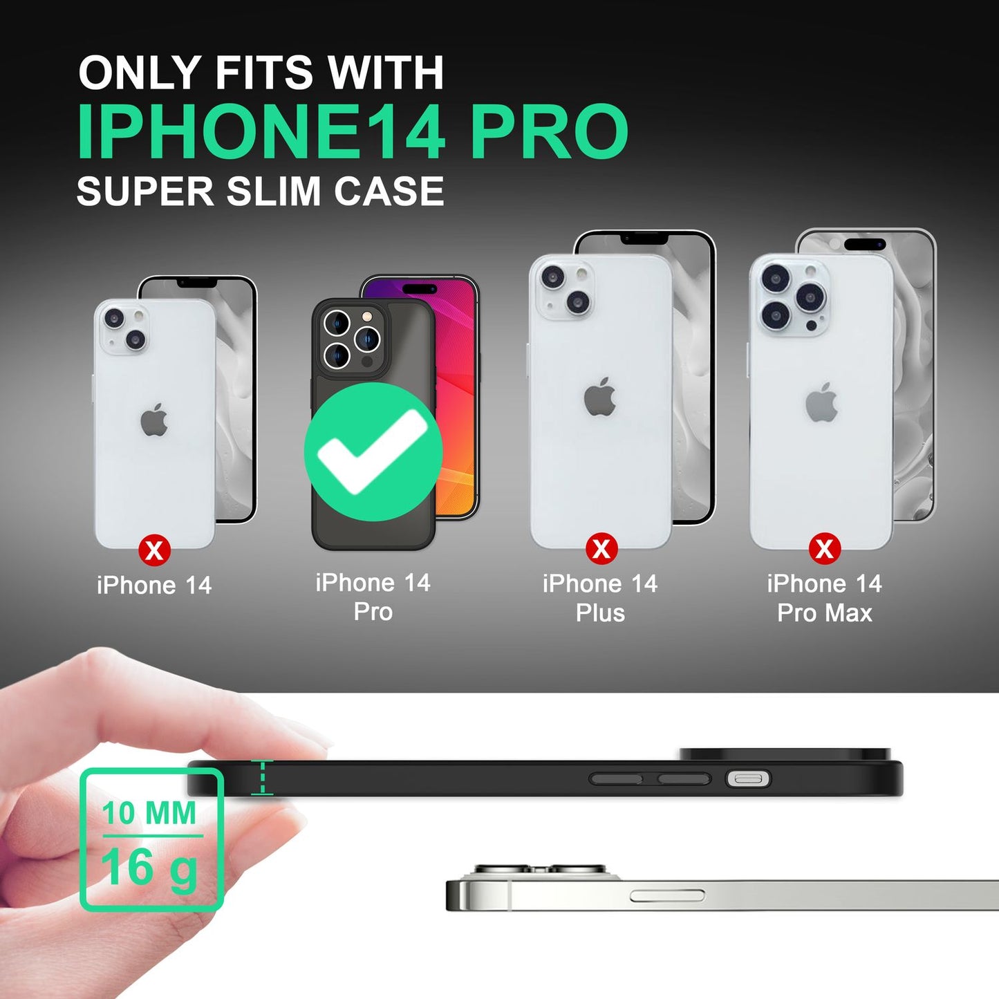 Hybrid Case for iPhone 14 Pro - Matte Translucent Hard Cover Silicone Frame