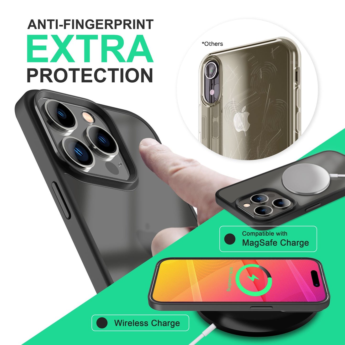 Hybrid hulstur fyrir iPhone 14 Pro Max - Matt hulstur með hörðu sílikoni og verndarramma