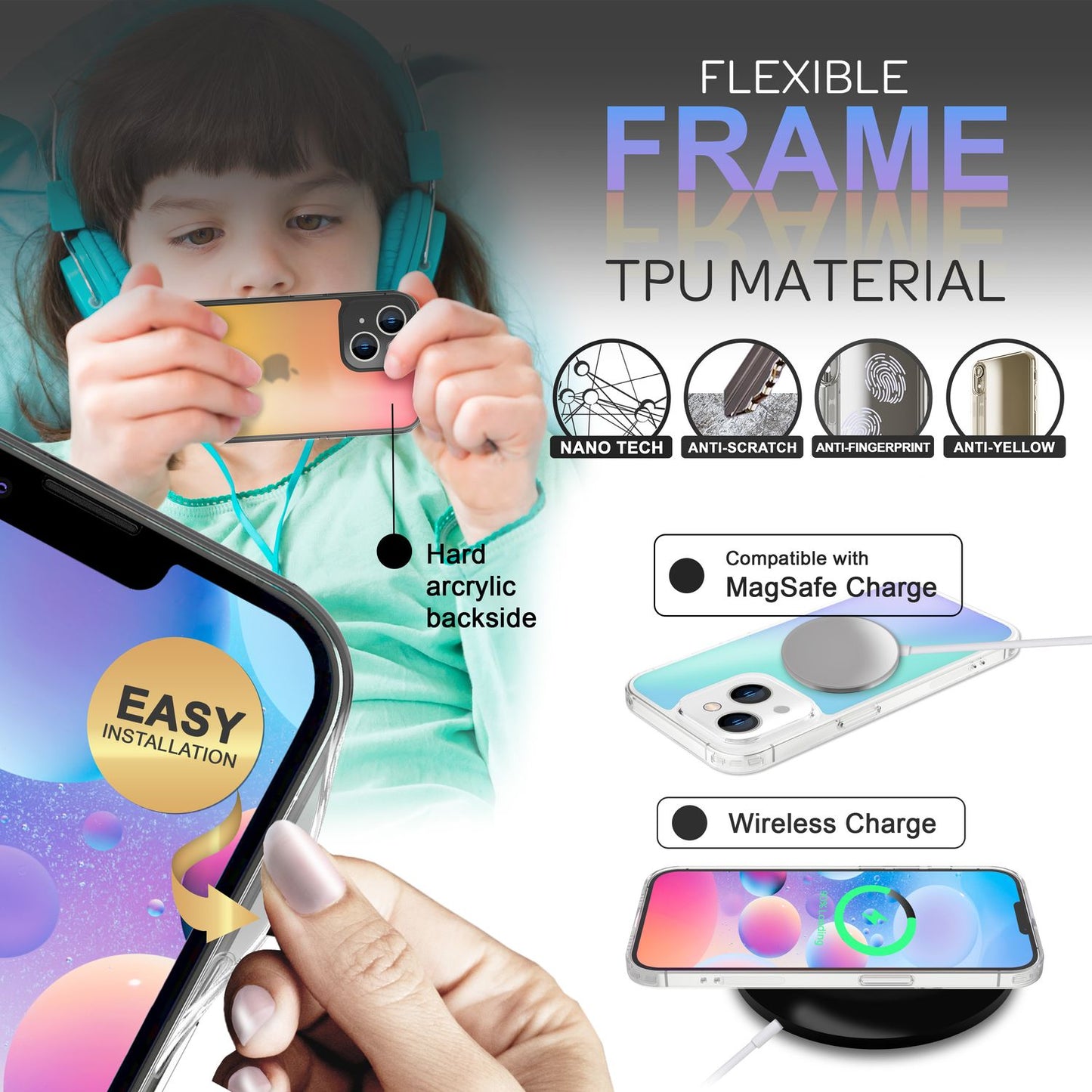 Color-changing case for iPhone 14 - Translucent color effect, scratch-resistant hard cover