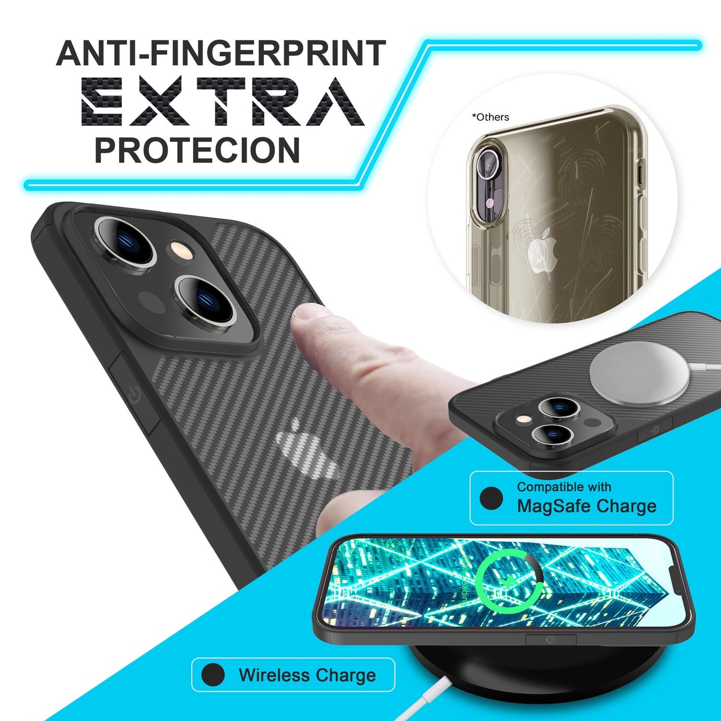 Für iPhone 14 Plus Hülle Carbon Look Case Durchscheinend Matt Schutz Handyhülle