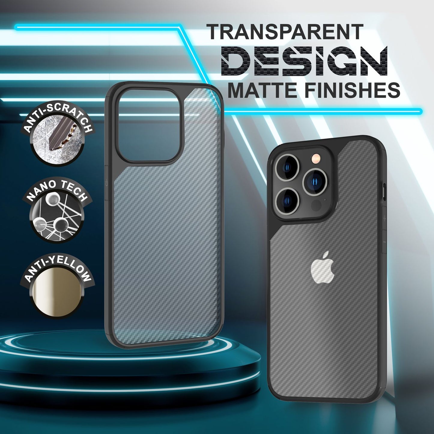 Case for iPhone 14 Pro - Carbon Look Case Semi-Transparent Matte Translucent