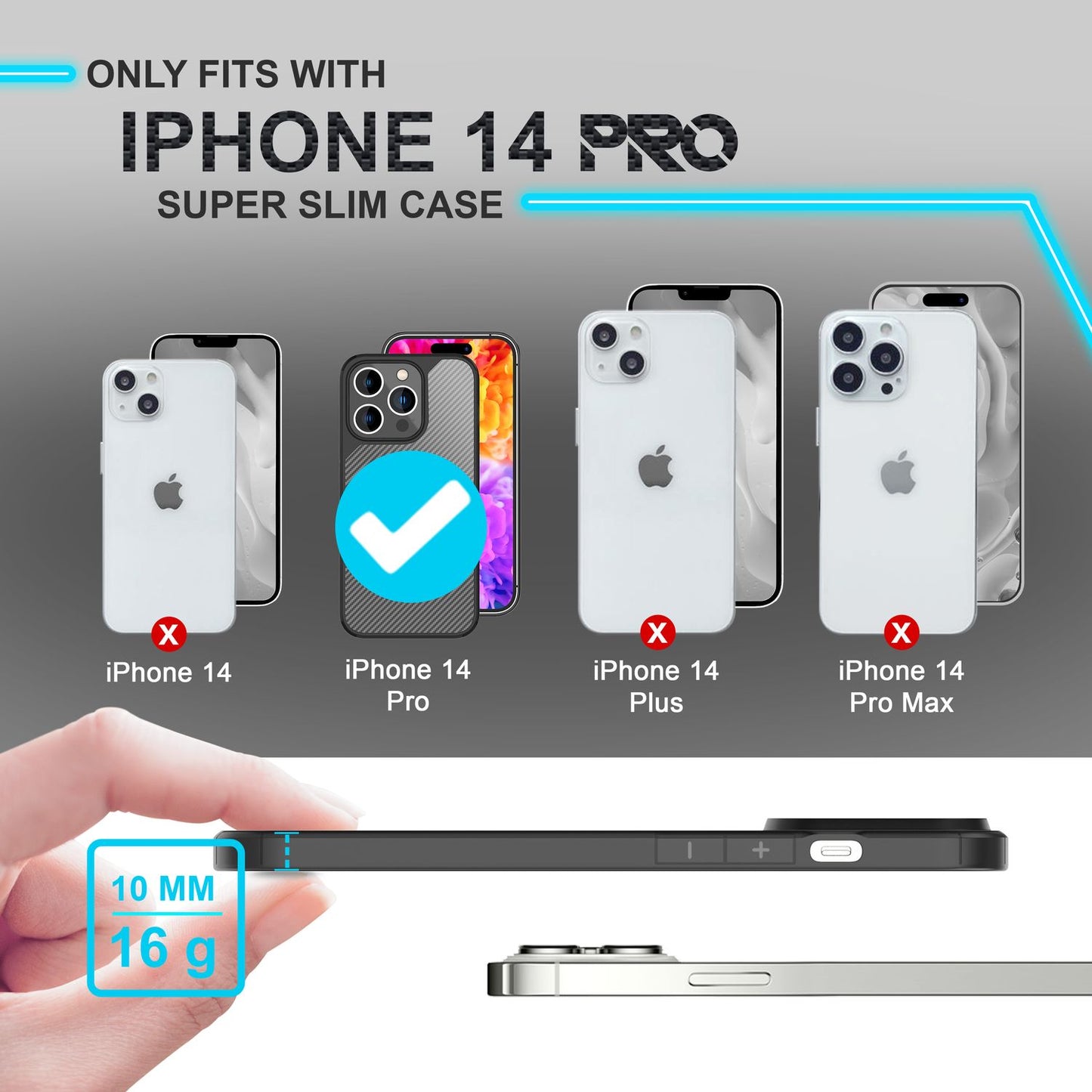 Case for iPhone 14 Pro - Carbon Look Case Semi-Transparent Matte Translucent