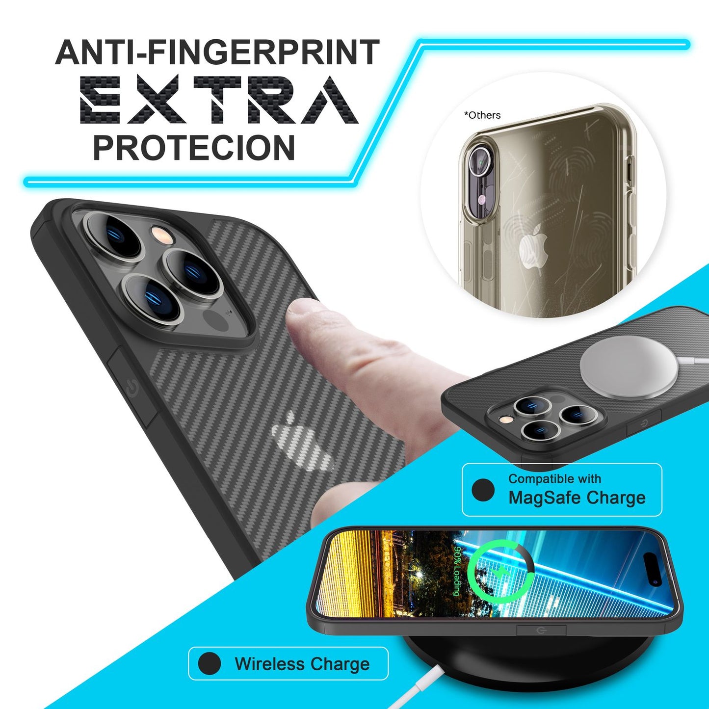 Hülle für iPhone 14 Pro Max - Carbon Look Case Halb-Transparent Matt Kratzfest