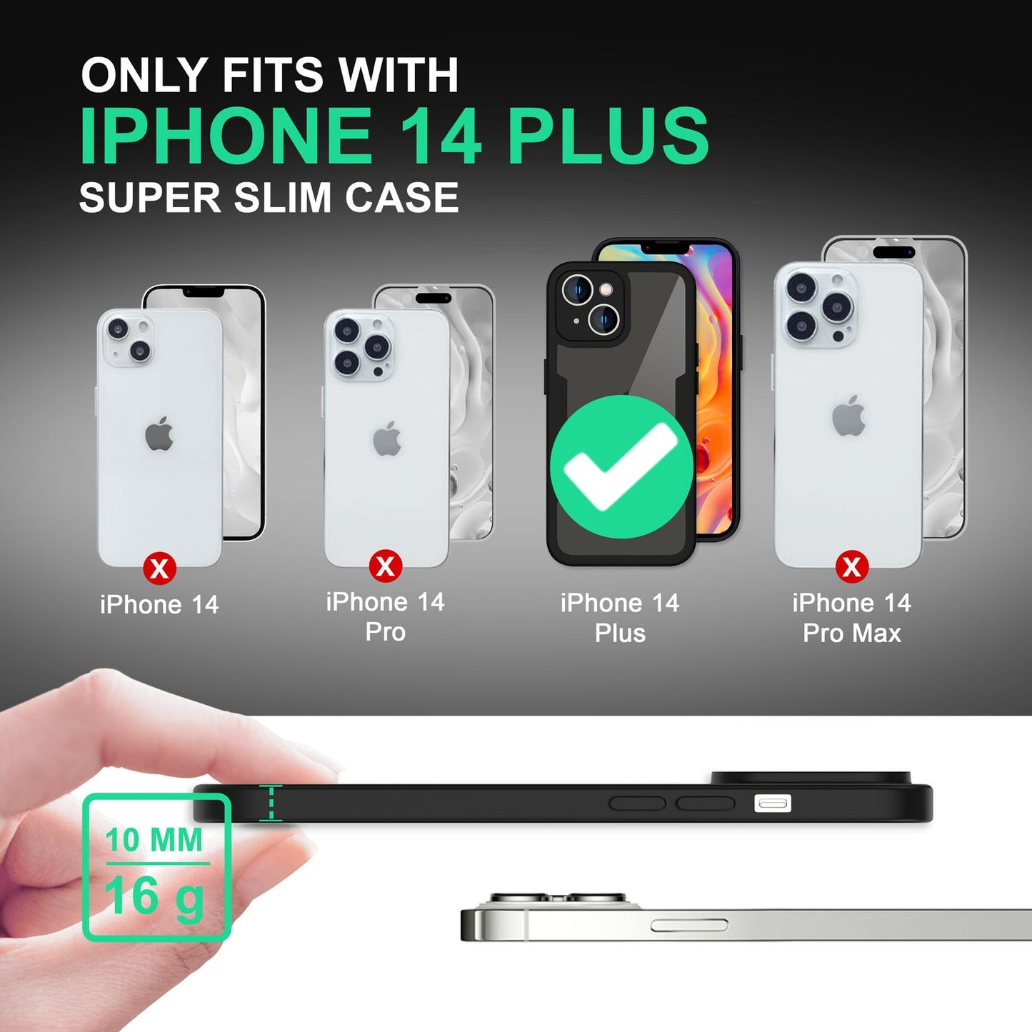 360° hulstur fyrir iPhone 14 Plus, gegnsætt, gulnandi og fullhlífandi hulstur úr sílikoni.