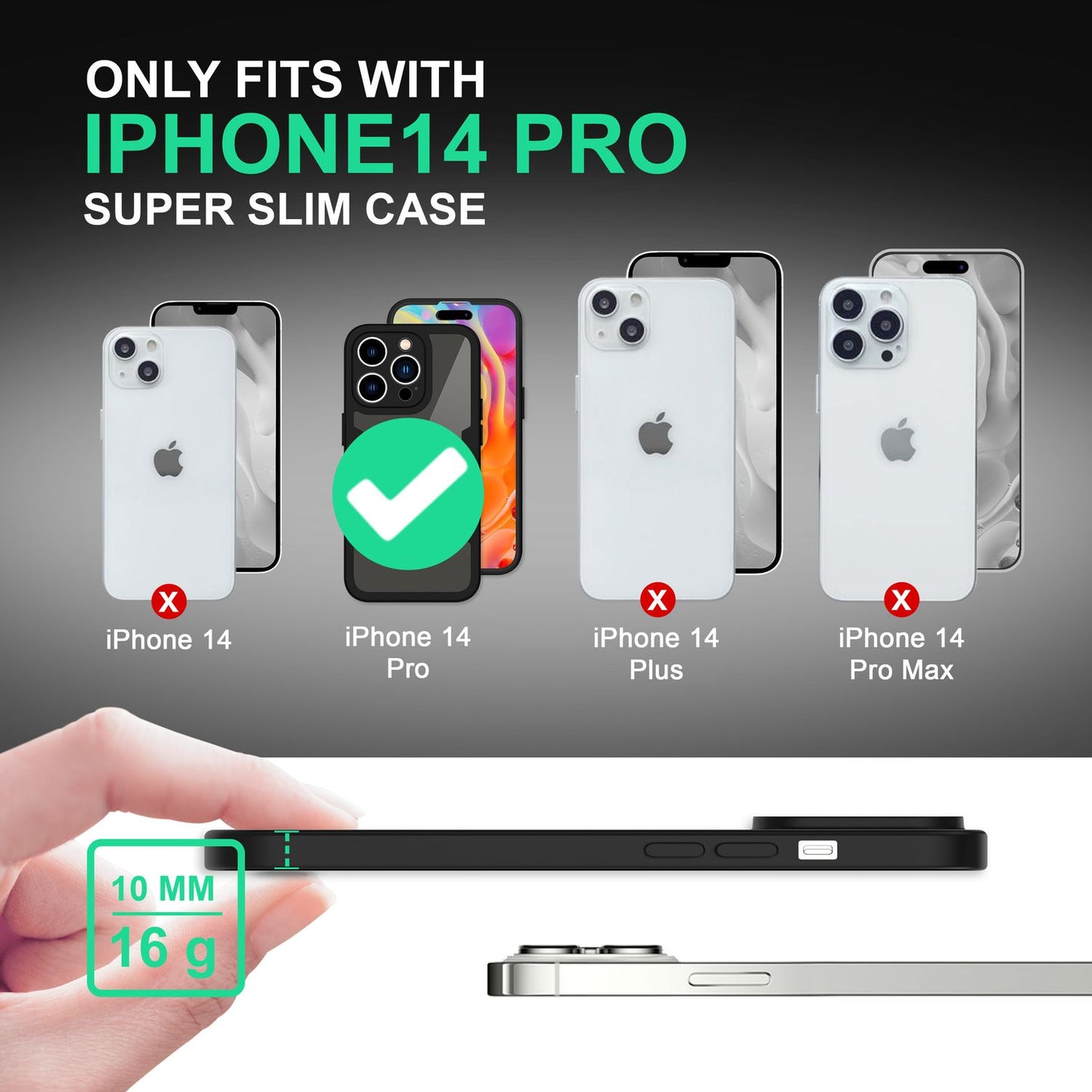 360° hulstur fyrir iPhone 14 Pro, gegnsætt, gulnandi og fullhlífandi hulstur úr sílikoni.