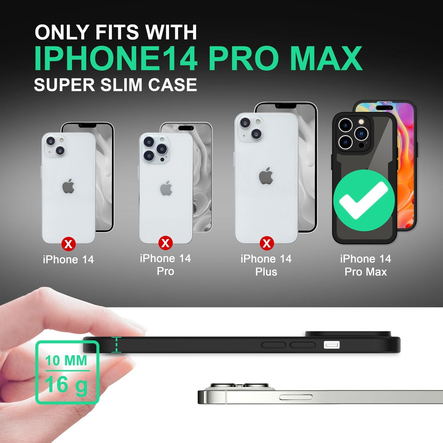 360° Case for iPhone 14 Pro Max, Clear Anti-Yellowing Full Protection Cover with Silicone Edge