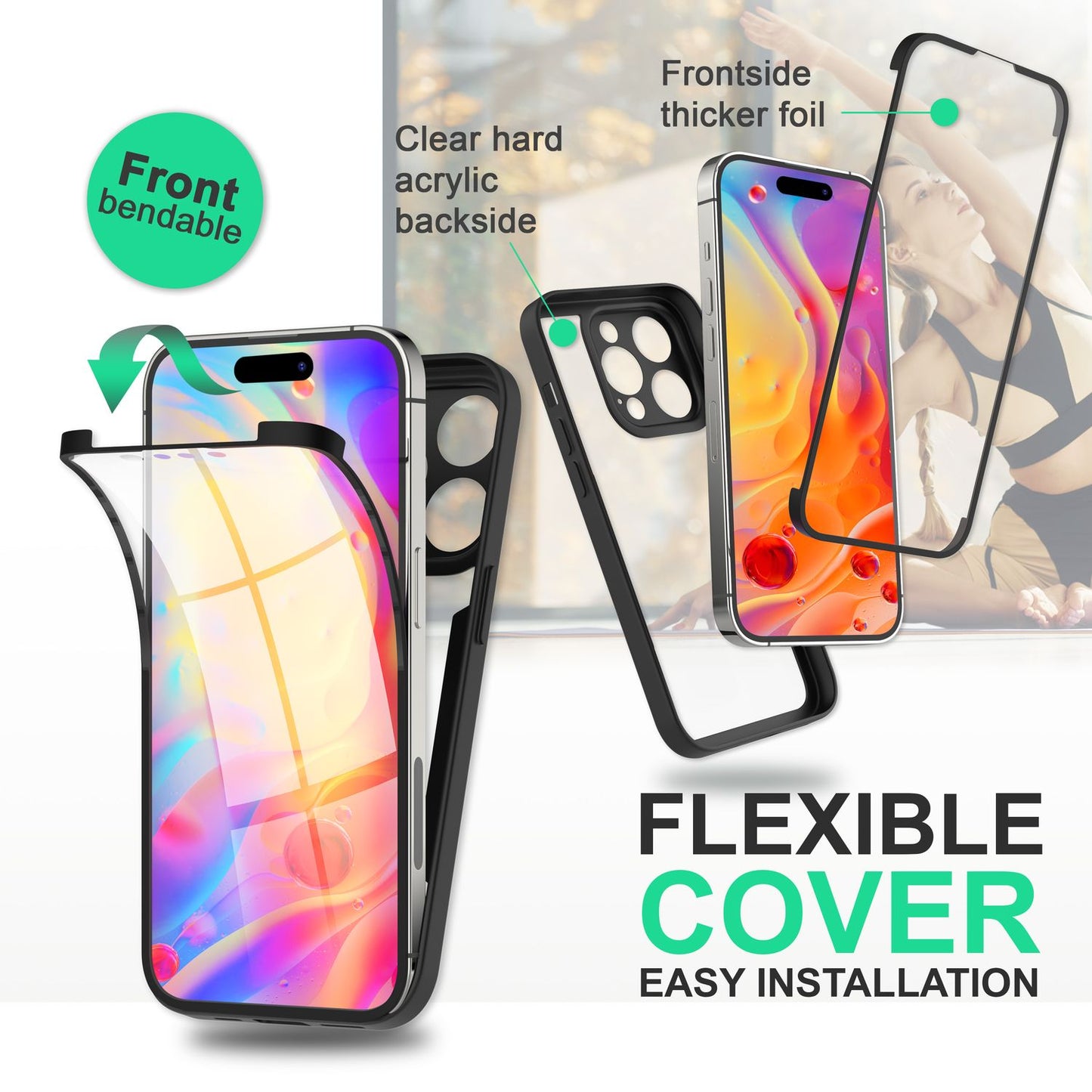 360° Case for iPhone 14 Pro Max, Clear Anti-Yellowing Full Protection Cover with Silicone Edge