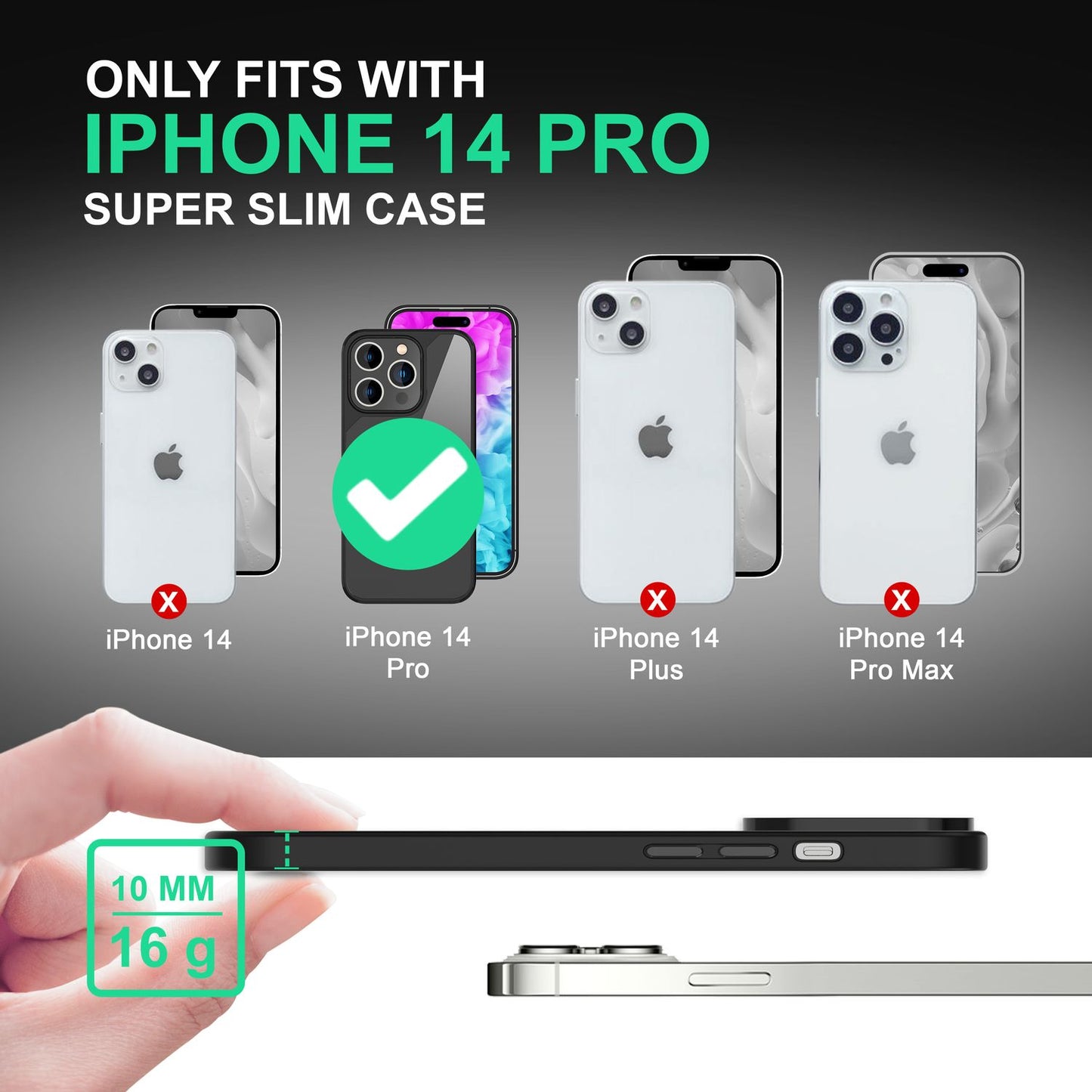Hybrid Case for iPhone 14 Pro - Clear Transparent Acrylic Cover Protective Frame Case