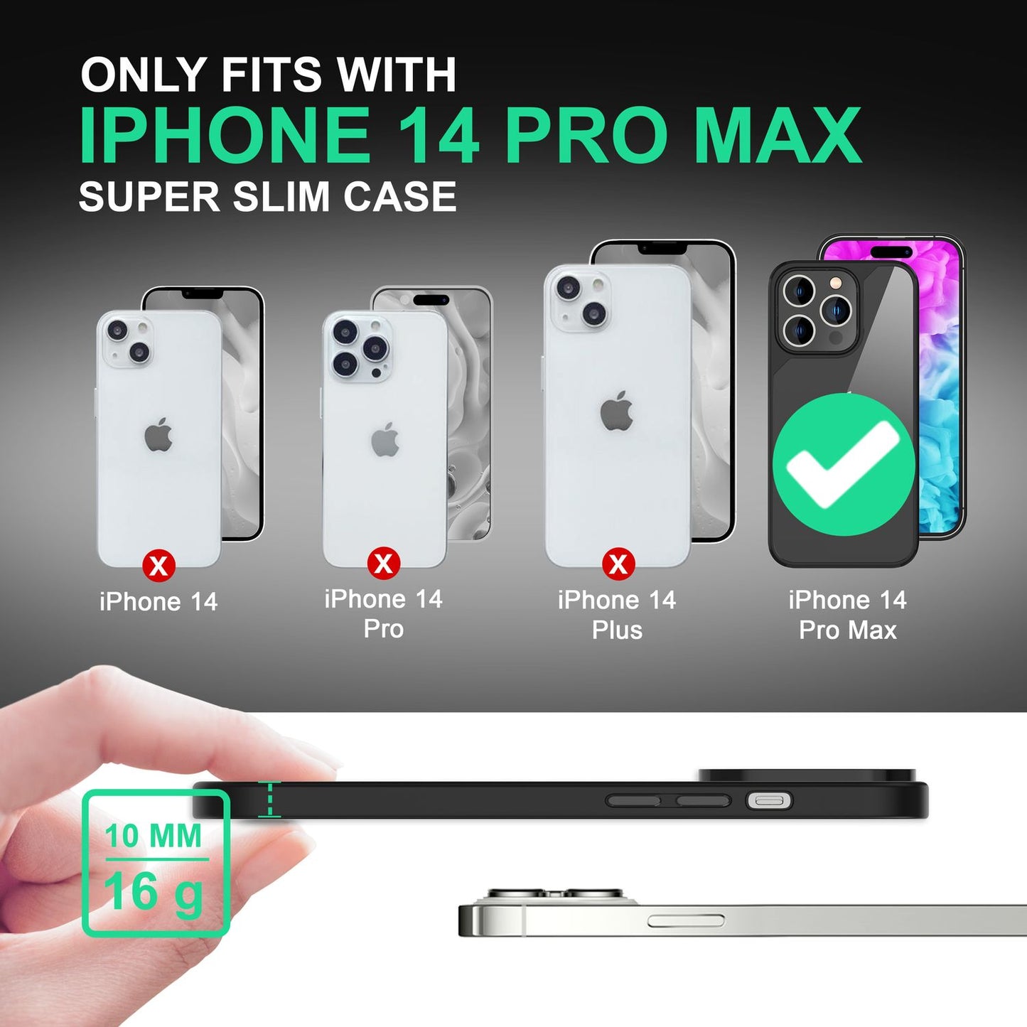 Hybrid Case for iPhone 14 Pro Max - Clear Transparent Acrylic Cover Protective Frame