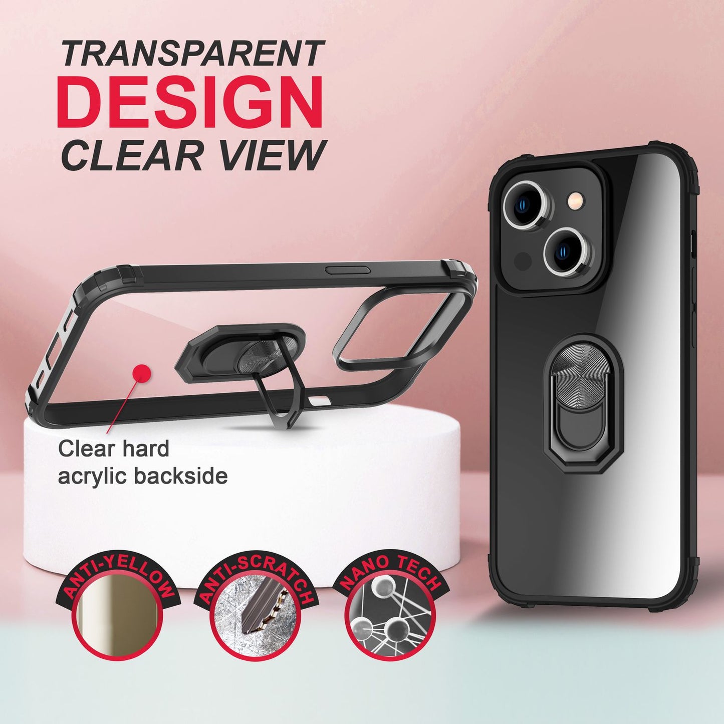 For iPhone 14 Plus Case Ring Case Clear Transparent Protective Frame Phone Case