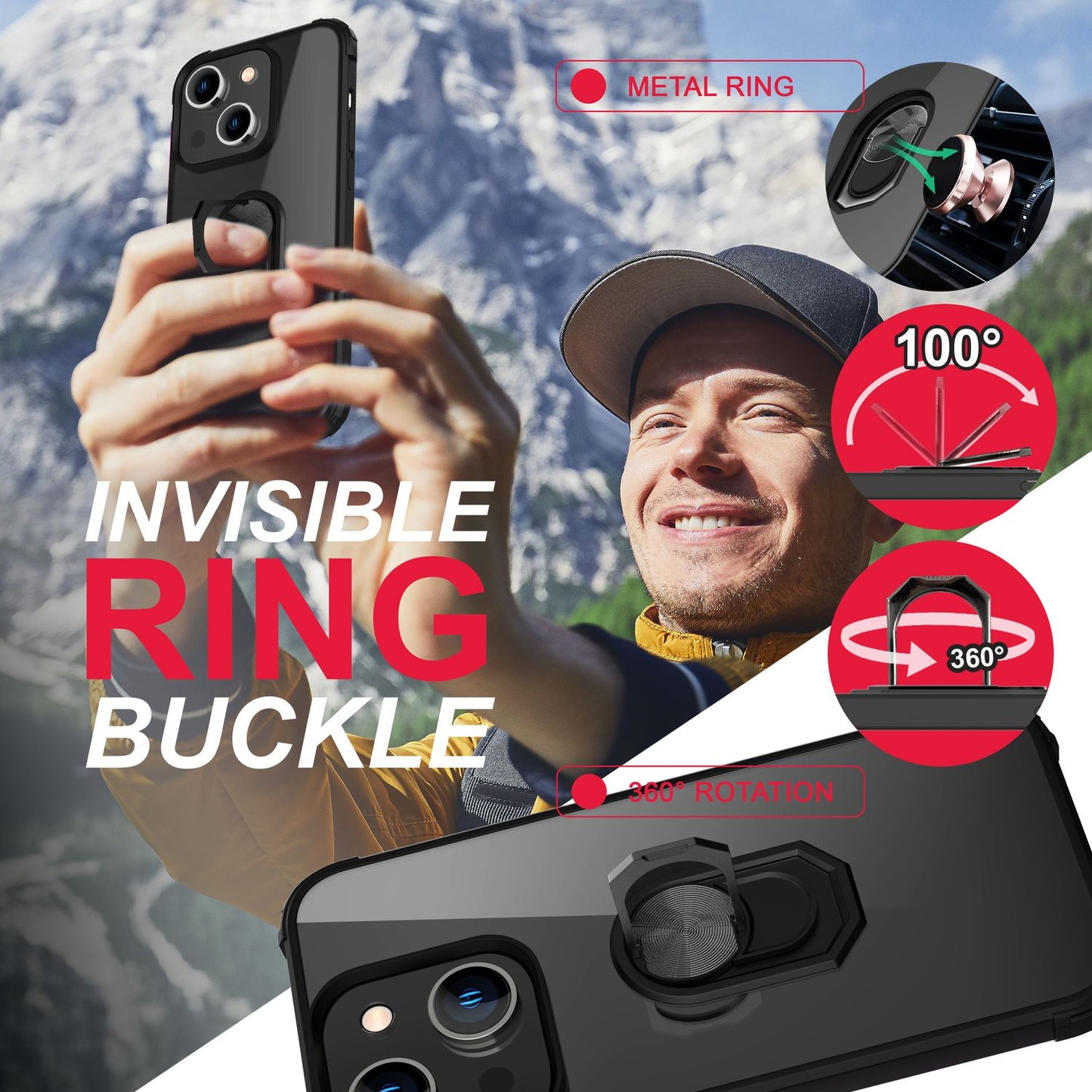 For iPhone 14 Plus Case Ring Case Clear Transparent Protective Frame Phone Case