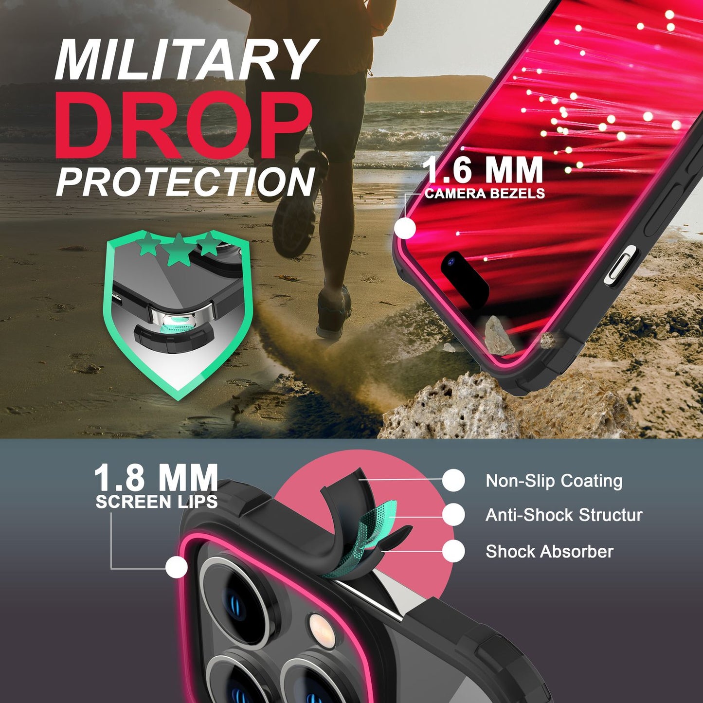 Ring Case for iPhone 14 Pro Max - Clear Transparent Protective Frame 360° Ring Case