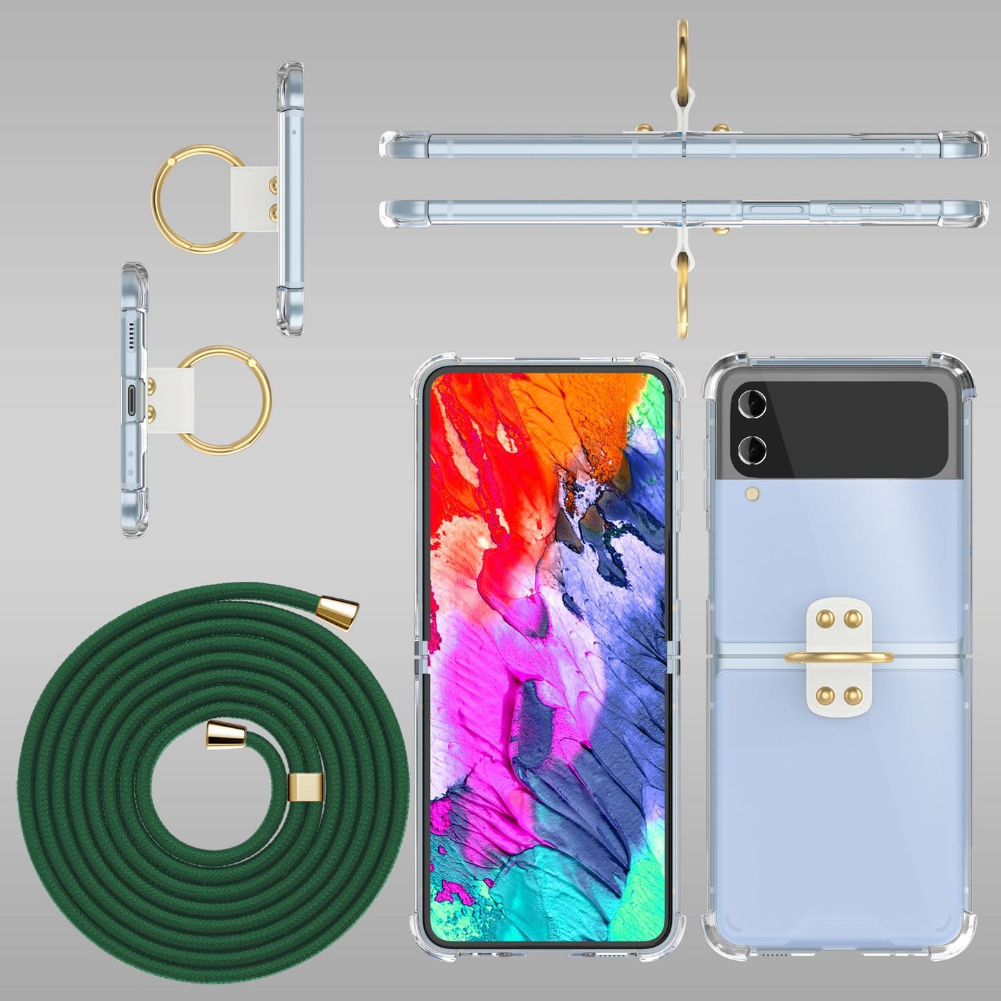 Hlífðarhulstur fyrir Samsung Galaxy Z Flip4 með gegnsæju og snúruhring