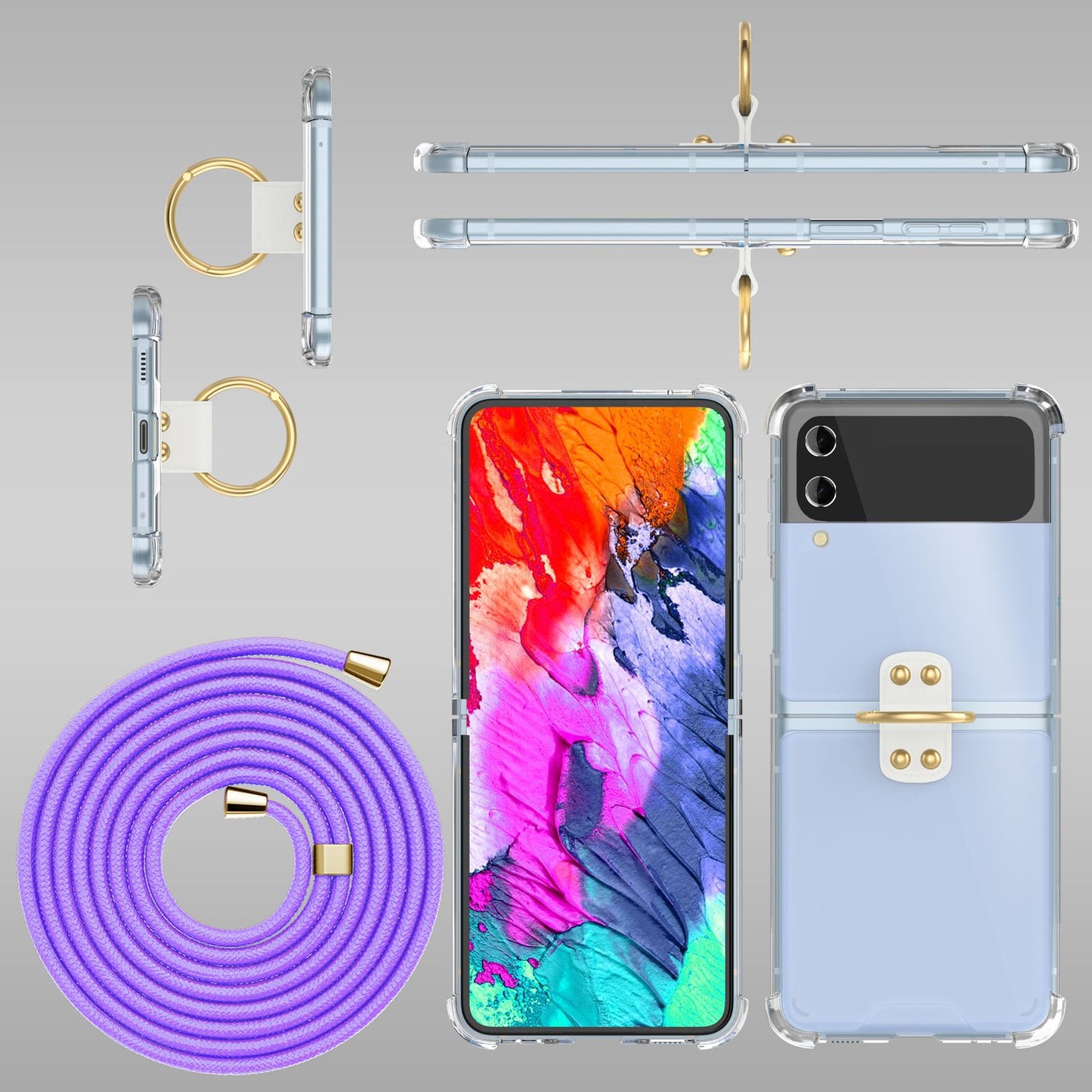 Hlífðarhulstur fyrir Samsung Galaxy Z Flip4 með gegnsæju og snúruhring