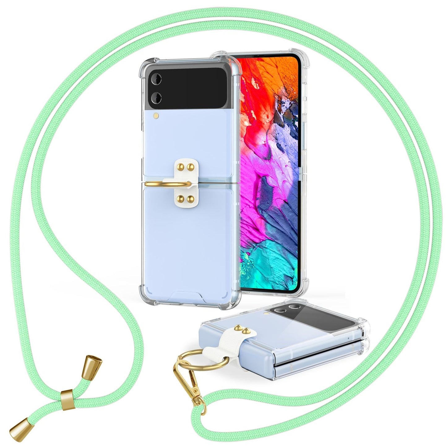 Hlífðarhulstur fyrir Samsung Galaxy Z Flip4 með gegnsæju og snúruhring