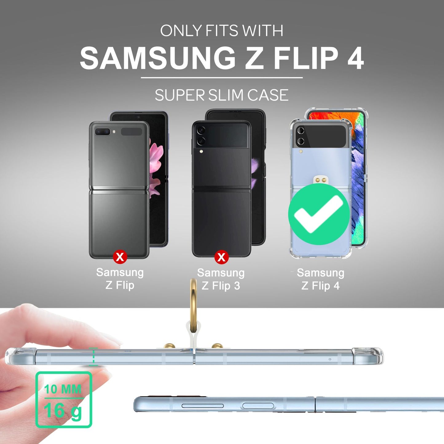 Hlífðarhulstur fyrir Samsung Galaxy Z Flip4 með gegnsæju og snúruhring