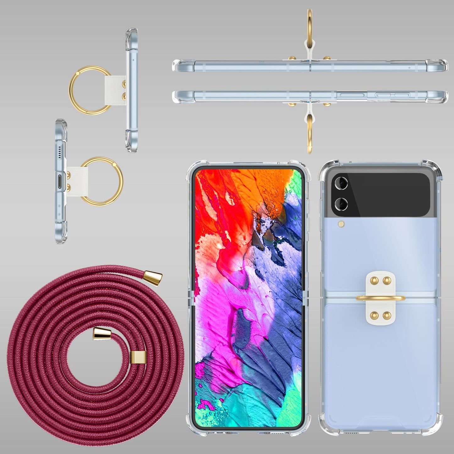 Hlífðarhulstur fyrir Samsung Galaxy Z Flip4 með gegnsæju og snúruhring