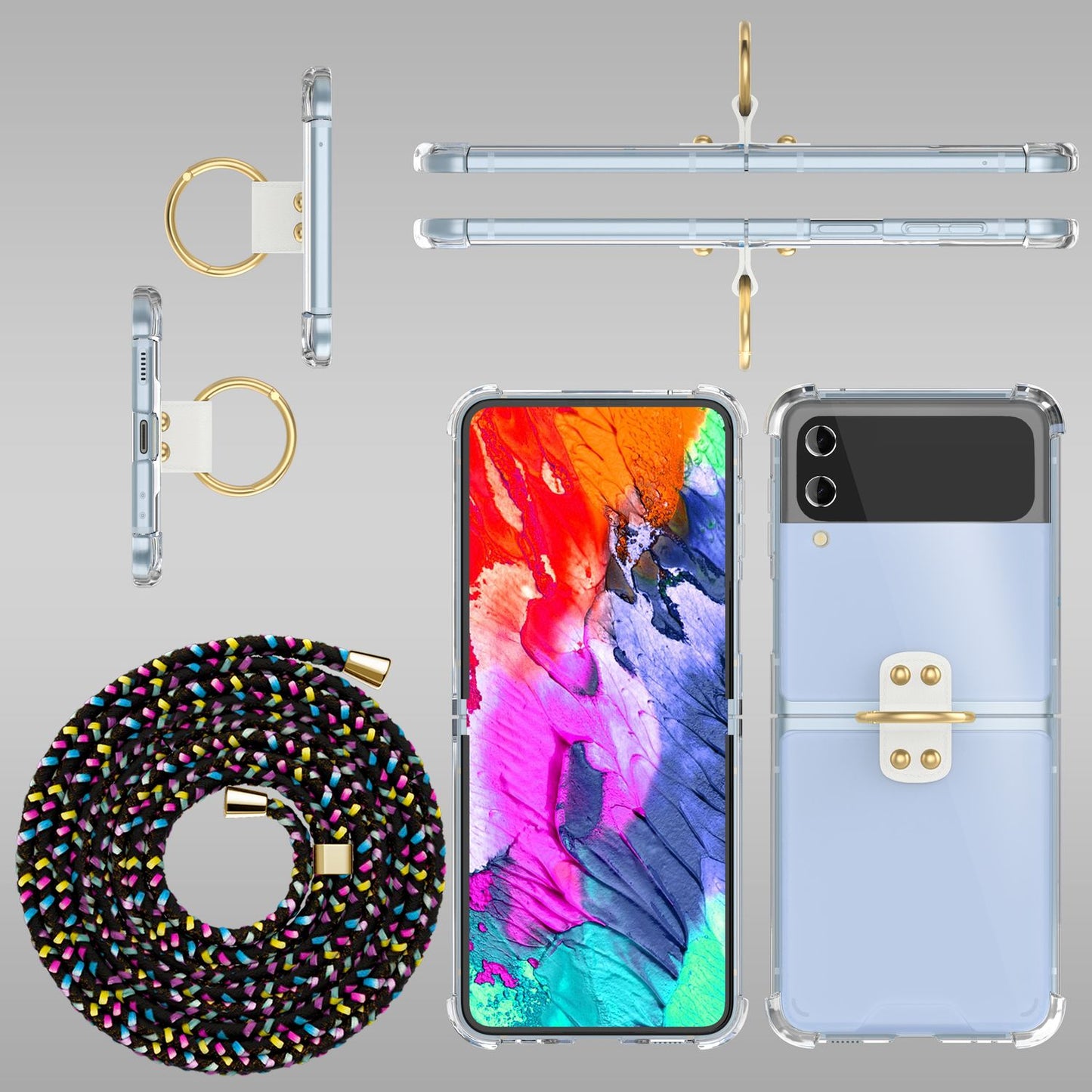 Hlífðarhulstur fyrir Samsung Galaxy Z Flip4 með gegnsæju og snúruhring