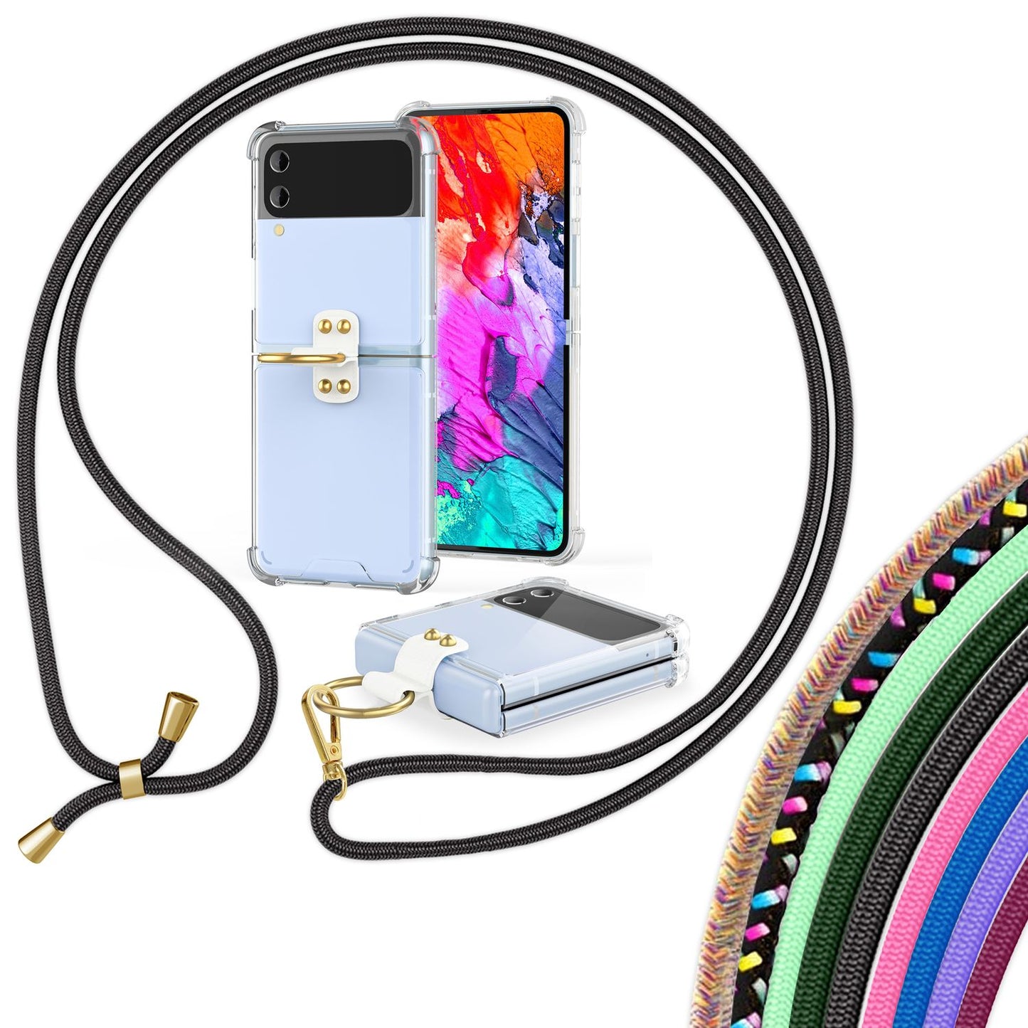 Hlífðarhulstur fyrir Samsung Galaxy Z Flip4 með gegnsæju og snúruhring