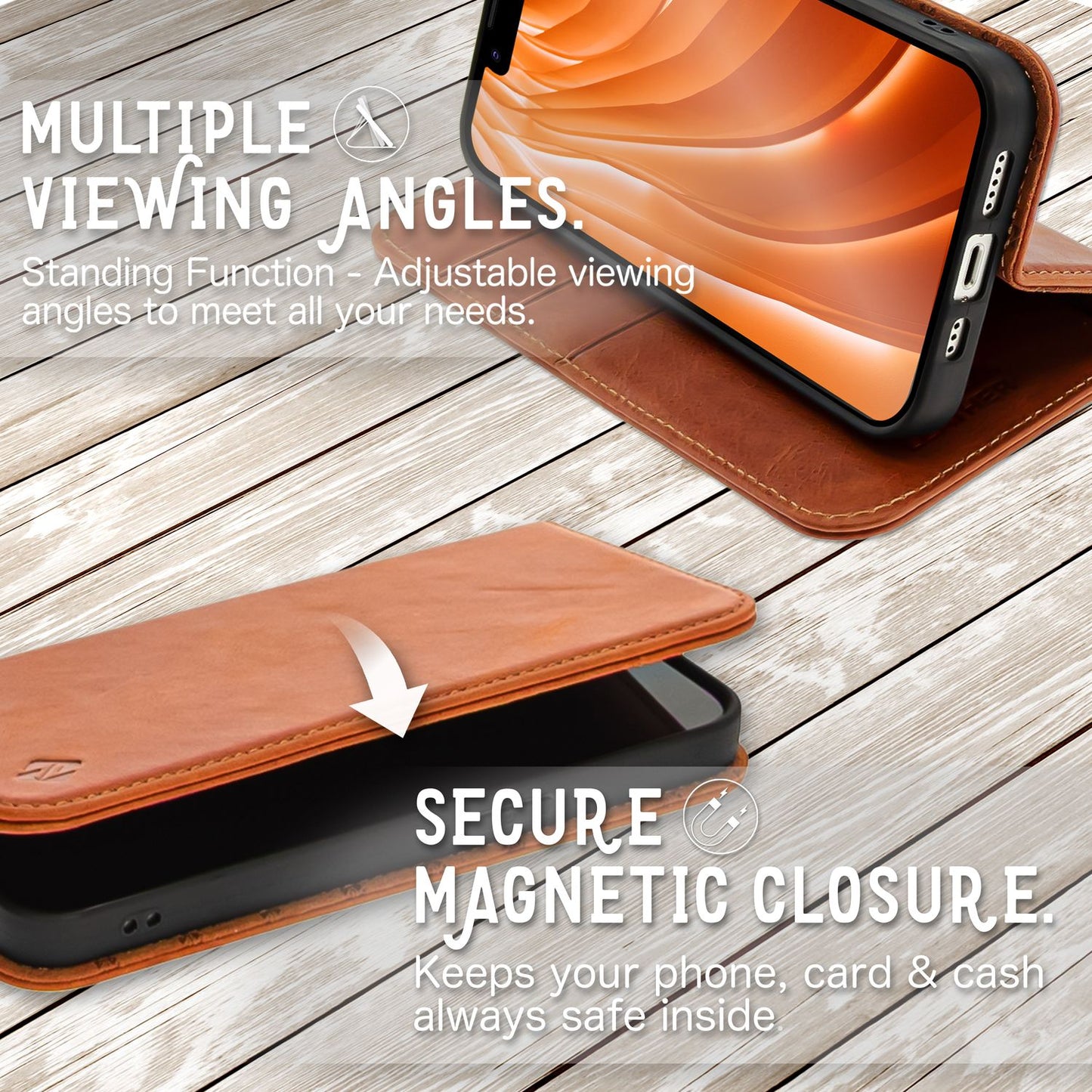 Echt Leder Hülle für iPhone 14 Plus, RFID Schutz Flipcase Klapphülle Schutzhülle