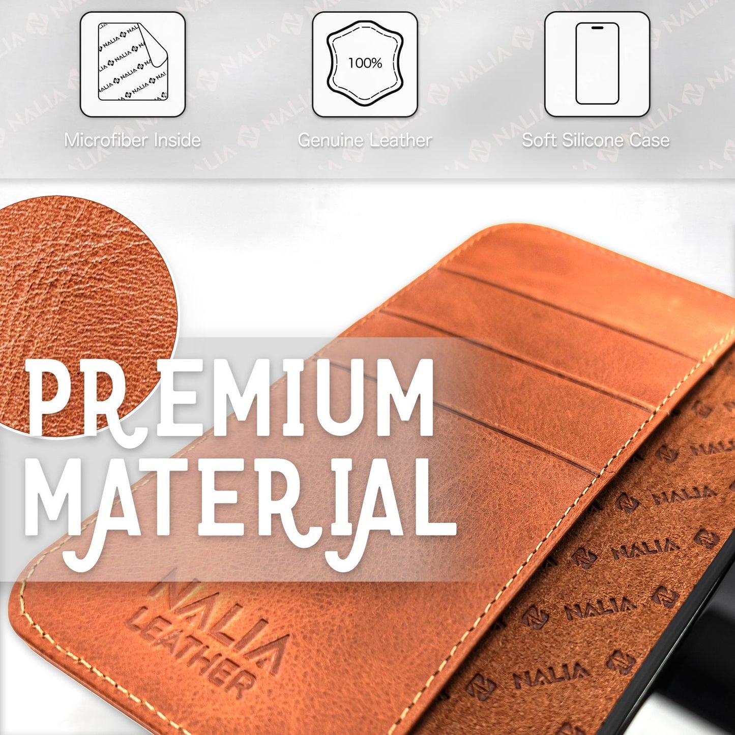 Leðurhulstur fyrir iPhone 14 Pro, RFID vörn, smelluhulstur, hlífðarhulstur