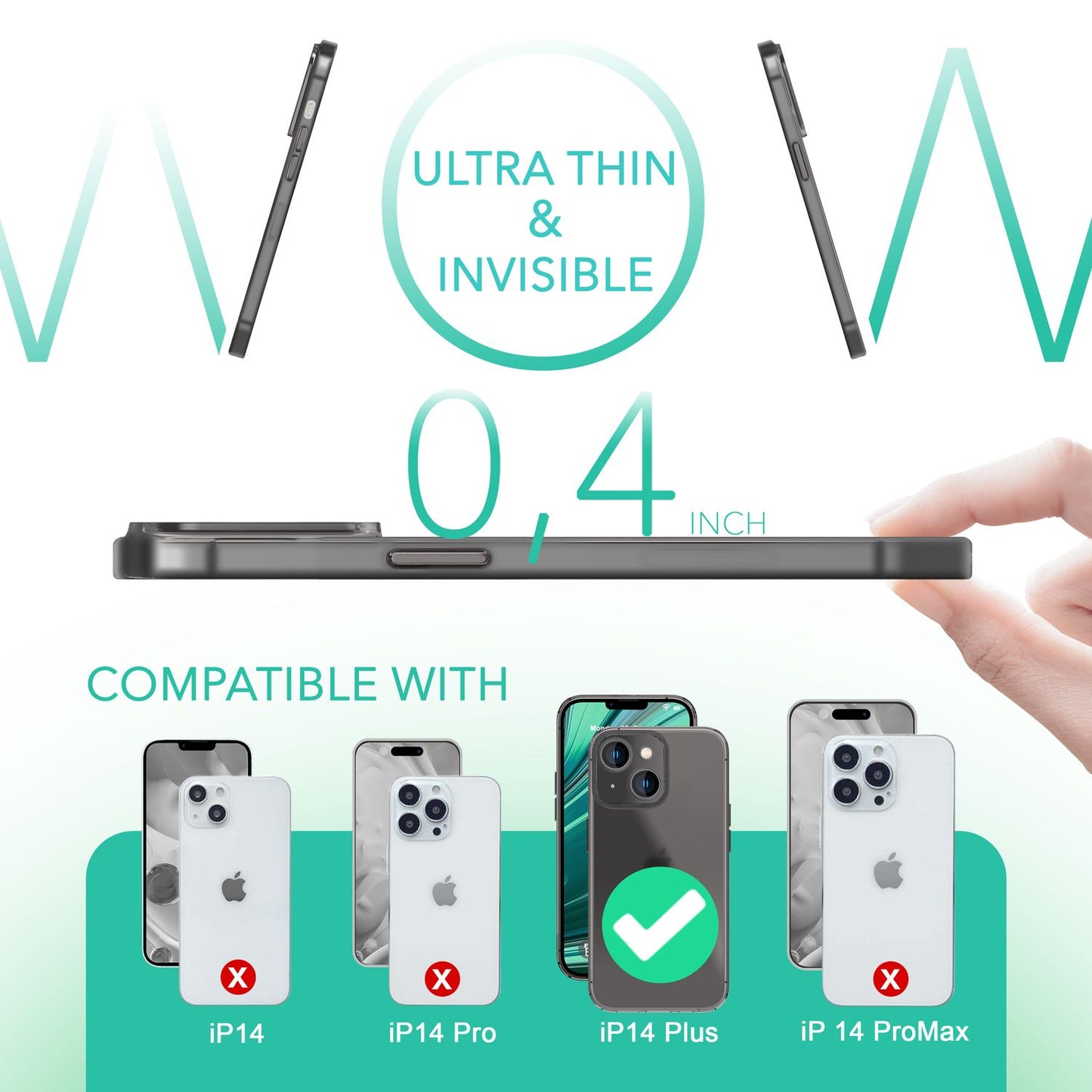 Ultra-thin case for iPhone 14 Plus, slim 0.3mm transparent protective phone case