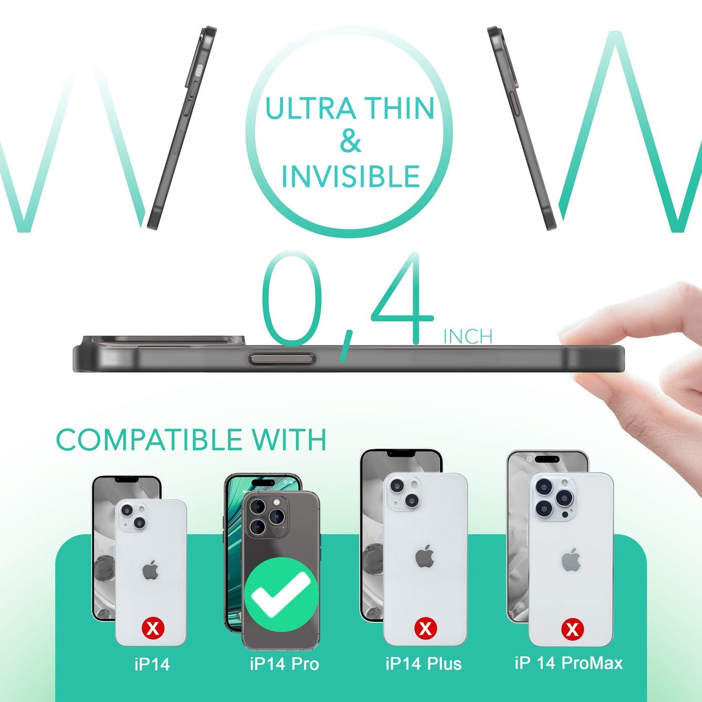 Ofurþunnt hulstur fyrir iPhone 14 Pro, þunnt 0,3 mm gegnsætt verndarhulstur fyrir síma