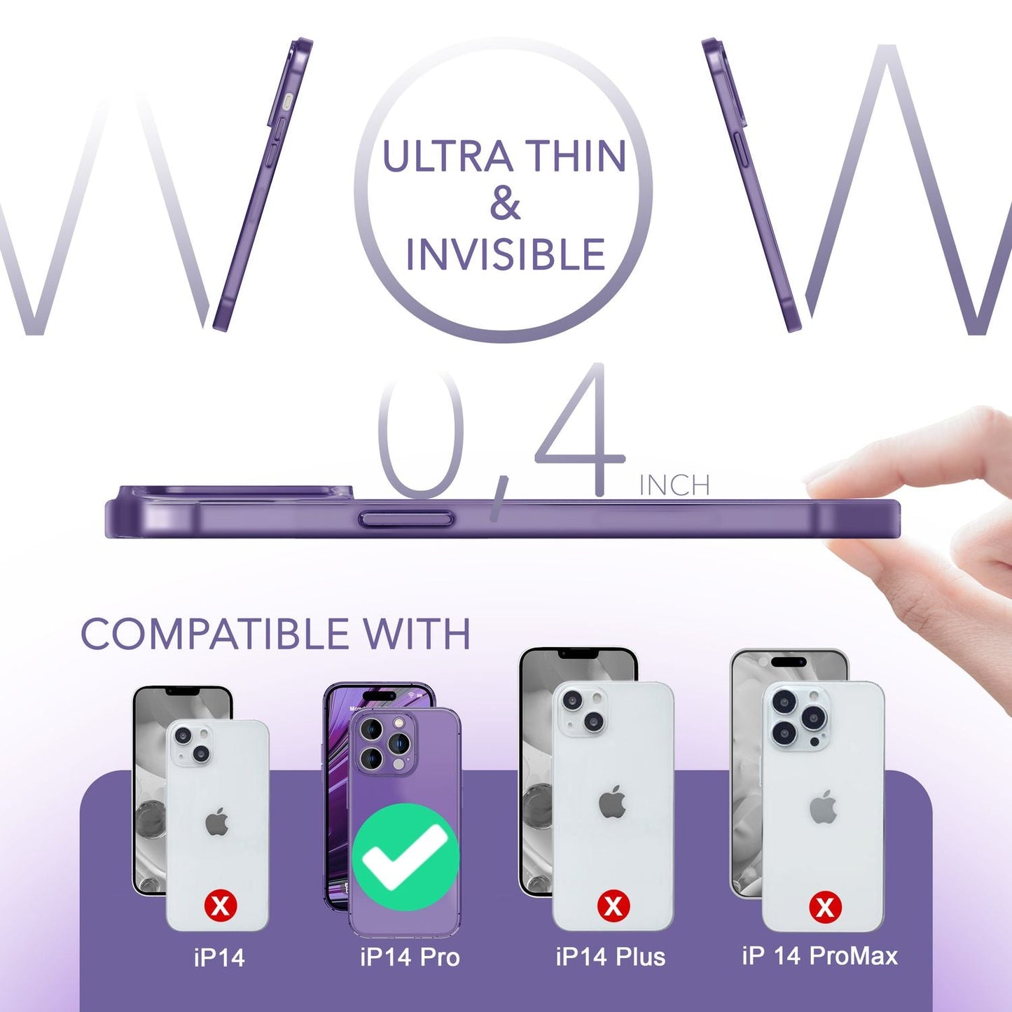 Ofurþunnt hulstur fyrir iPhone 14 Pro, þunnt 0,3 mm gegnsætt verndarhulstur fyrir síma