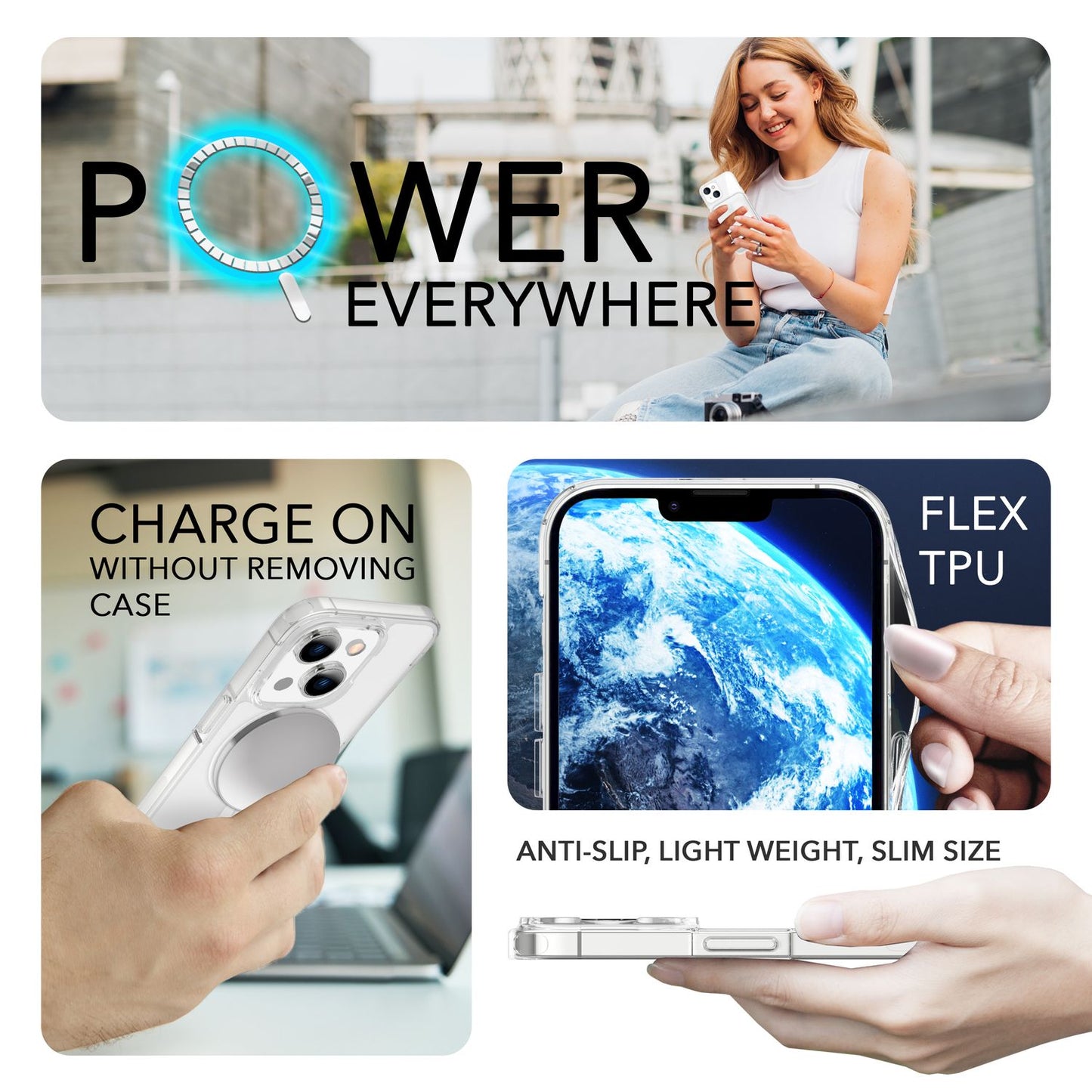 MagPower hlífðarhulstur fyrir iPhone 14, gegnsætt, rispuþolið símahulstur