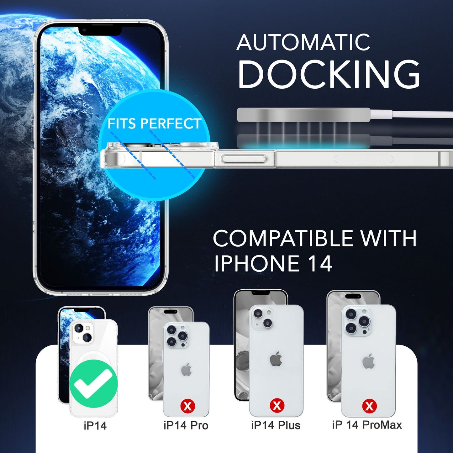 MagPower hlífðarhulstur fyrir iPhone 14, gegnsætt, rispuþolið símahulstur