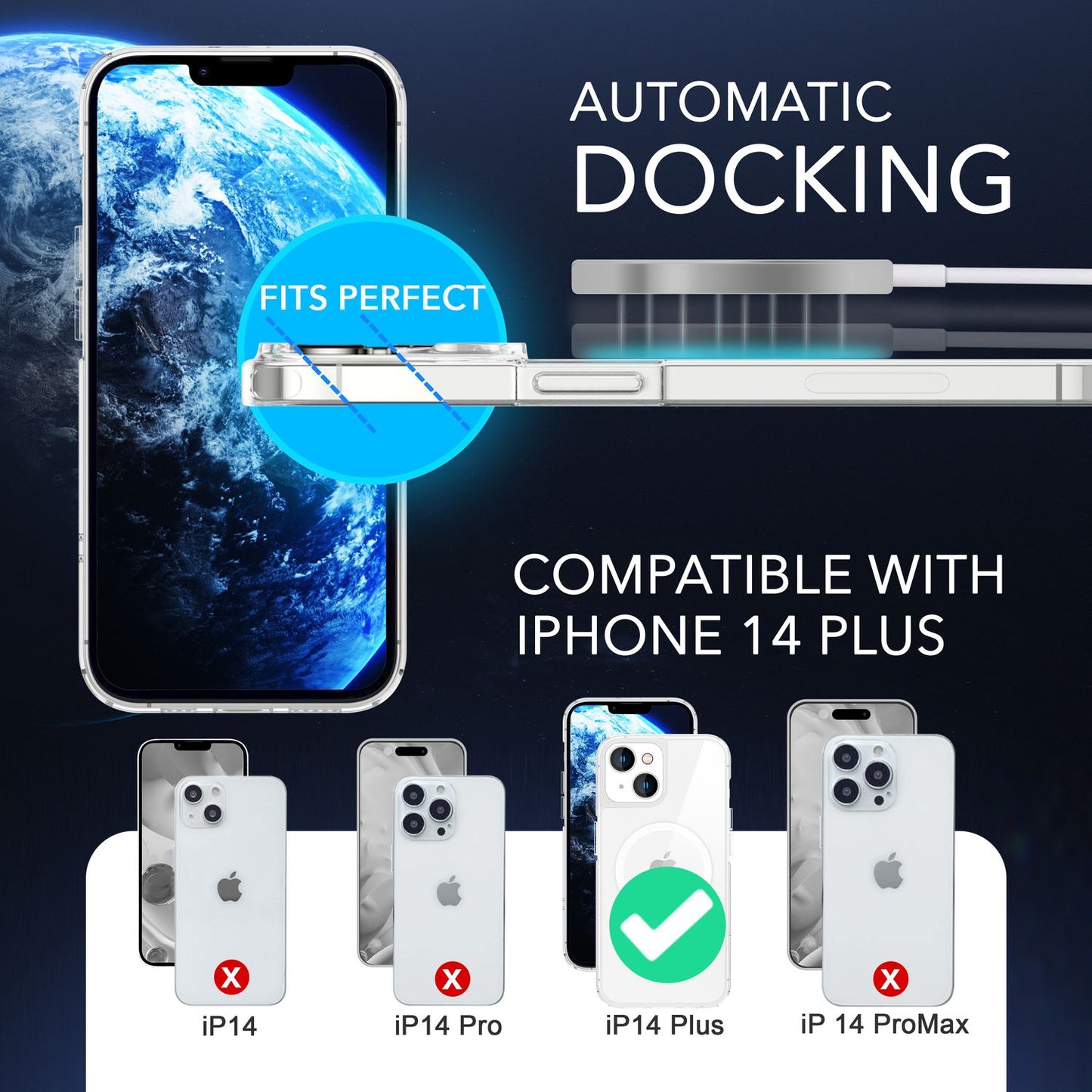 MagPower hlífðarhulstur fyrir iPhone 14 Plus, gegnsætt, rispuþolið símahulstur