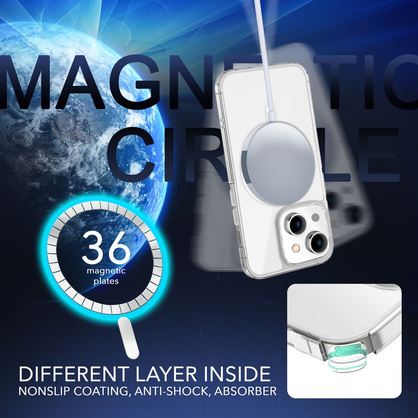 MagPower hlífðarhulstur fyrir iPhone 14 Plus, gegnsætt, rispuþolið símahulstur