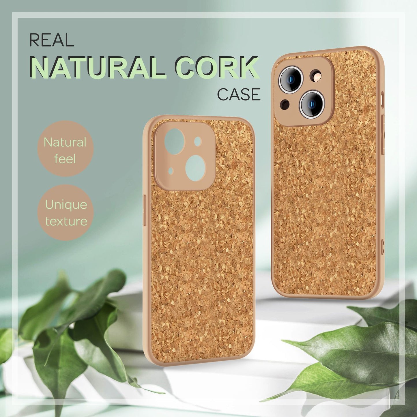 Hülle mit Natur Kork für iPhone 14, Schutzhülle TPU Handyhülle Cover Cork Case