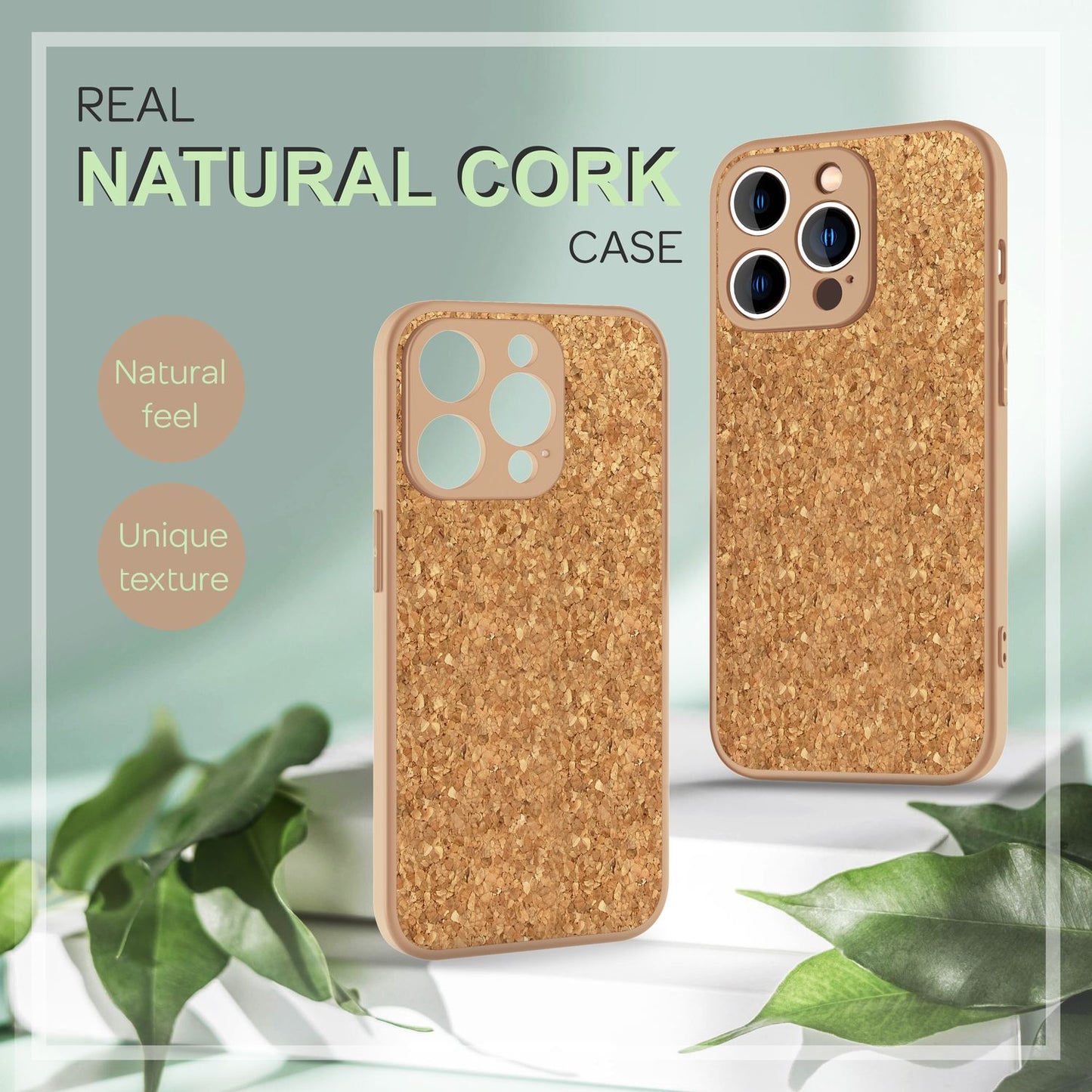 Hülle mit Natur Kork für iPhone 14 Pro, Schutzhülle TPU Handyhülle Cork Cover