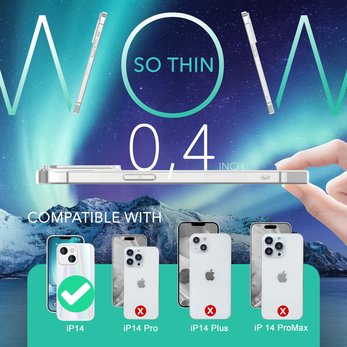 Glerhulstur fyrir iPhone 14, gegnsætt regnbogaáhrif, glitrandi hulstur