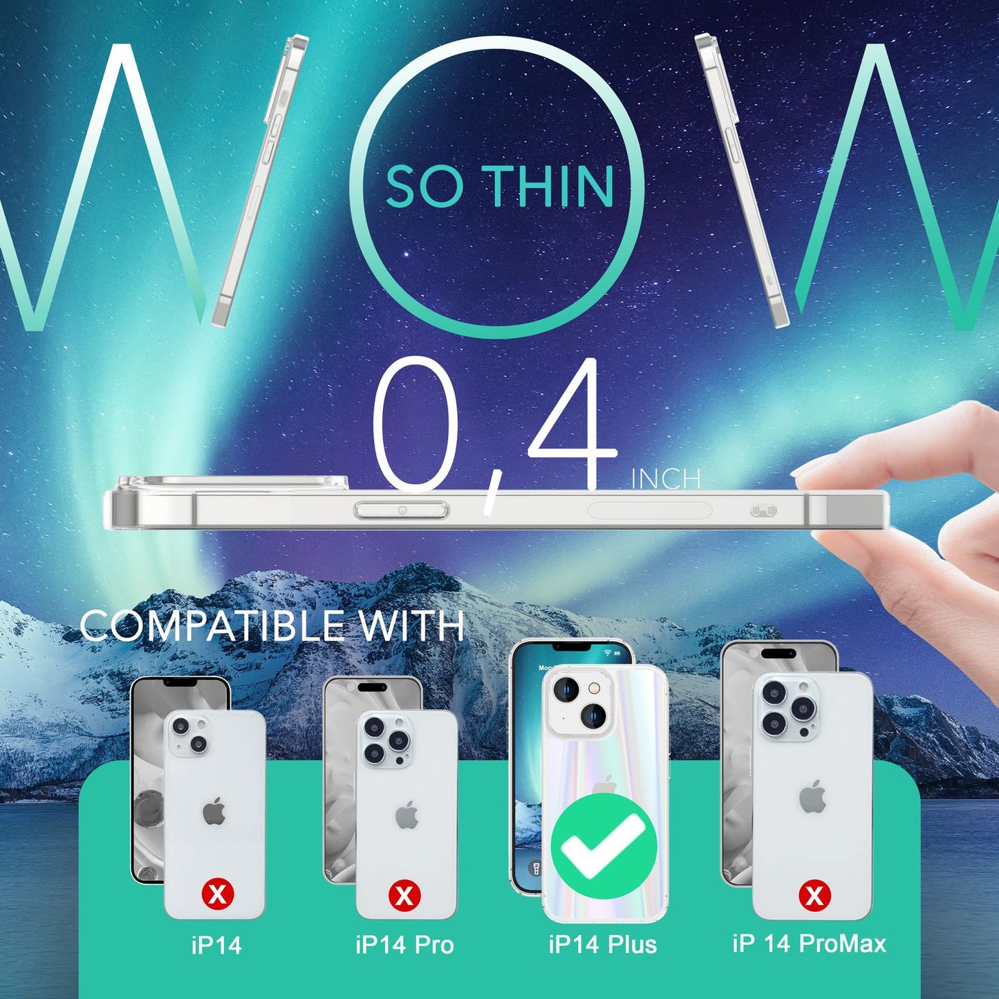 Glass Case for iPhone 14 Plus, Clear Rainbow Effect Shimmering Protective Cover