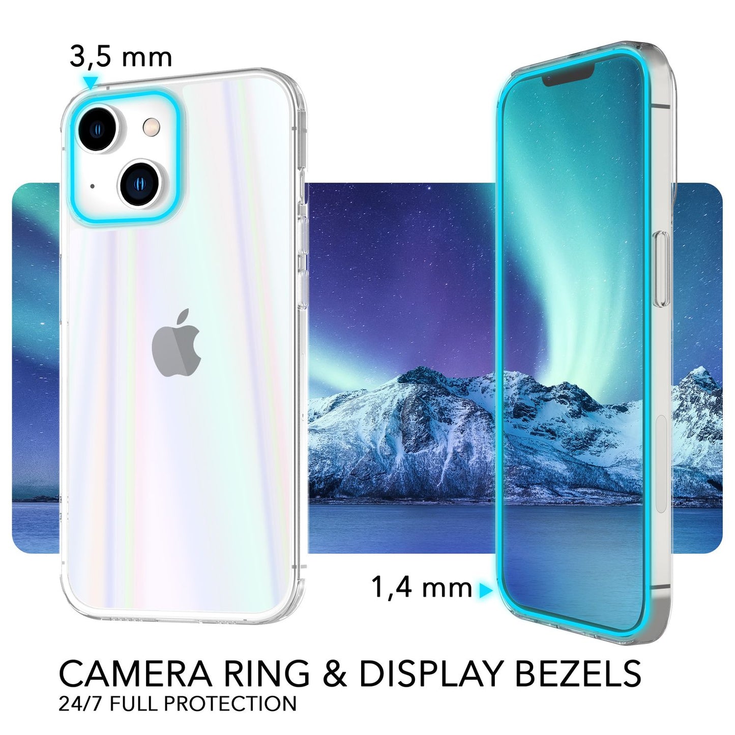 Glass Case for iPhone 14 Plus, Clear Rainbow Effect Shimmering Protective Cover