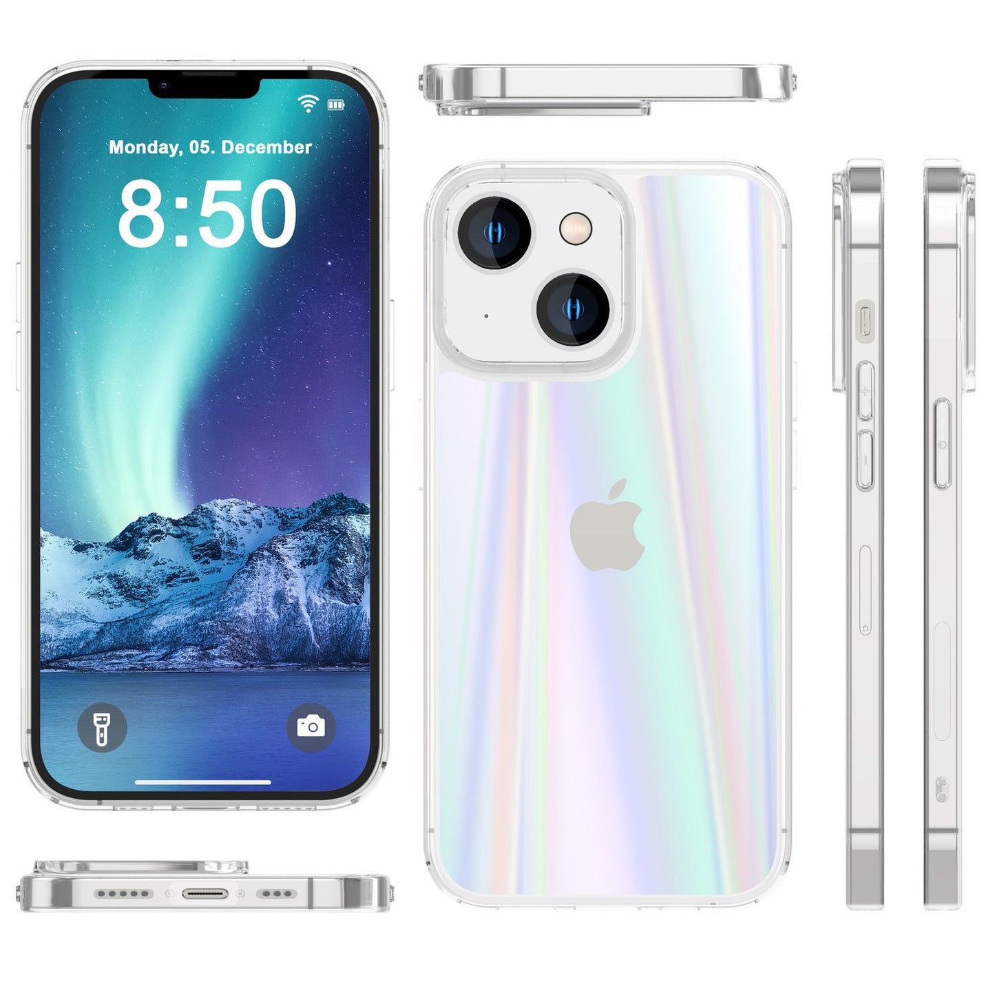 Glass Case for iPhone 14 Plus, Clear Rainbow Effect Shimmering Protective Cover