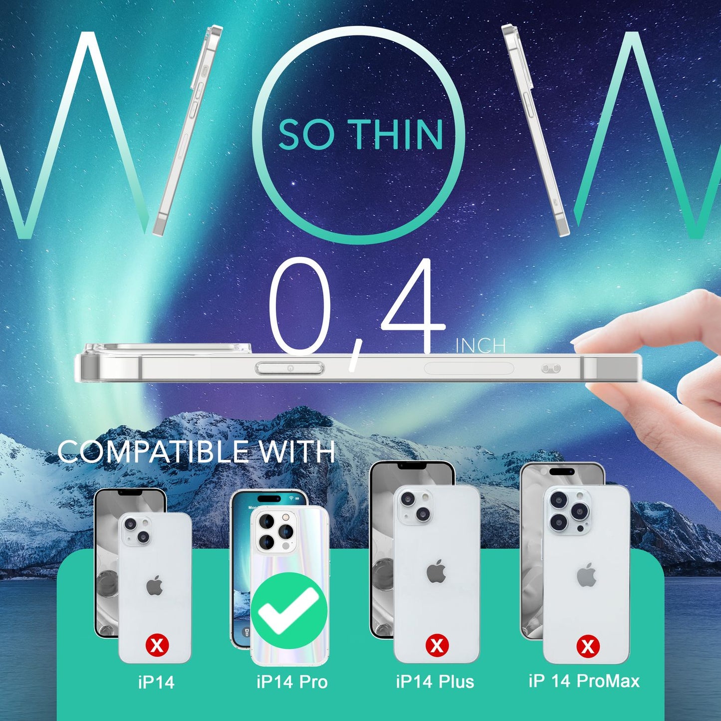 Glerhulstur fyrir iPhone 14 Pro, gegnsætt regnbogaáhrif, litríkt og glitrandi verndarhulstur