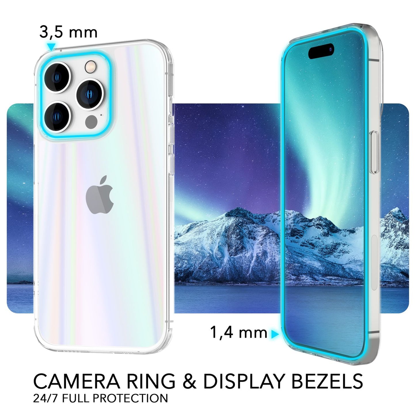 Glerhulstur fyrir iPhone 14 Pro, gegnsætt regnbogaáhrif, litríkt og glitrandi verndarhulstur