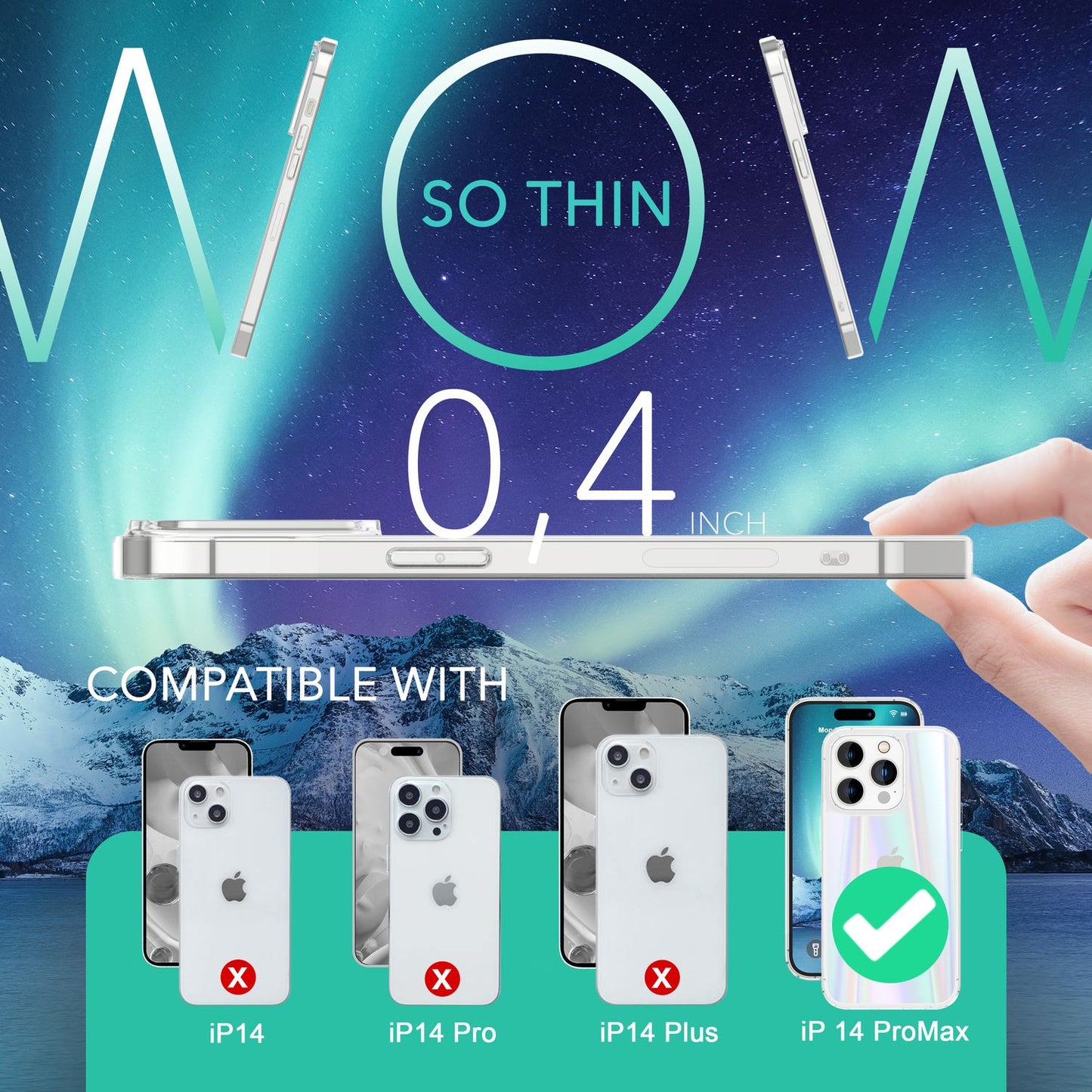 Glerhulstur fyrir iPhone 14 Pro Max, gegnsætt regnbogaáhrif og glitrandi verndarhulstur