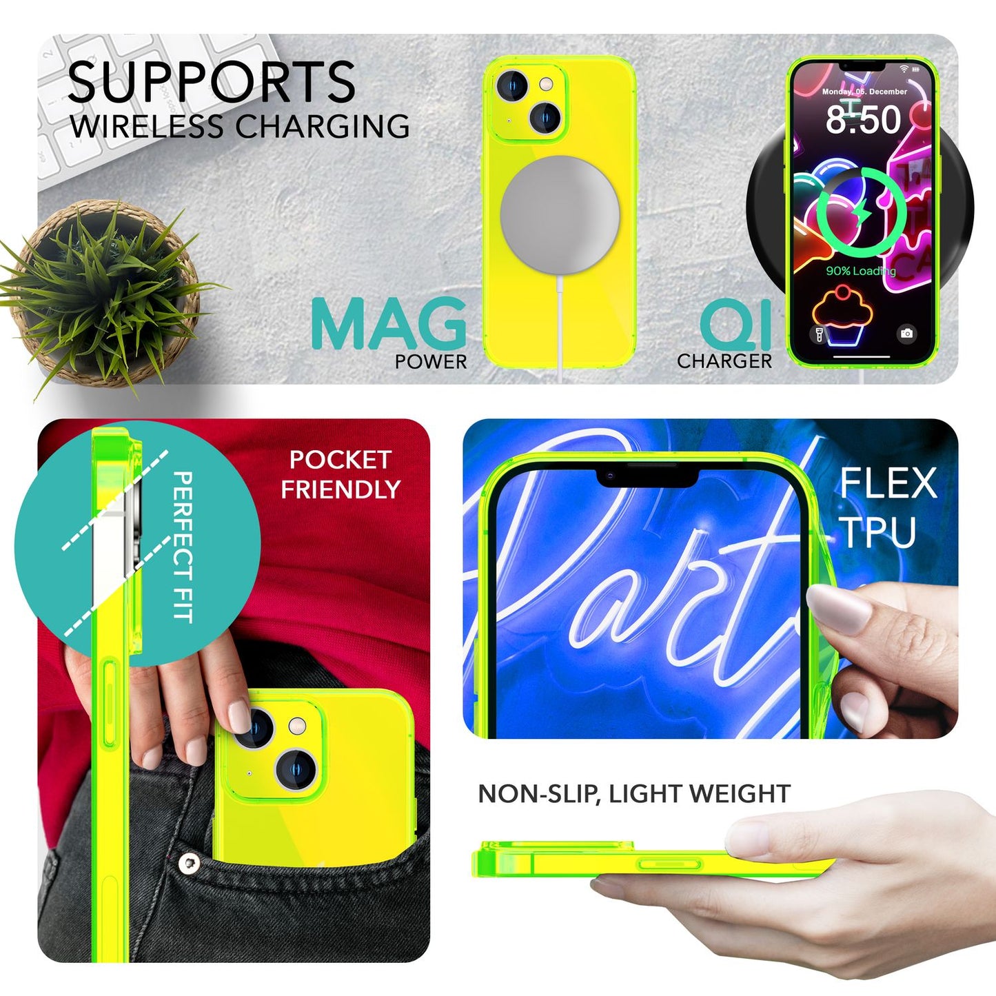 Neon Case for iPhone 14, Translucent Colorful Luminous Phone Case Protective Case